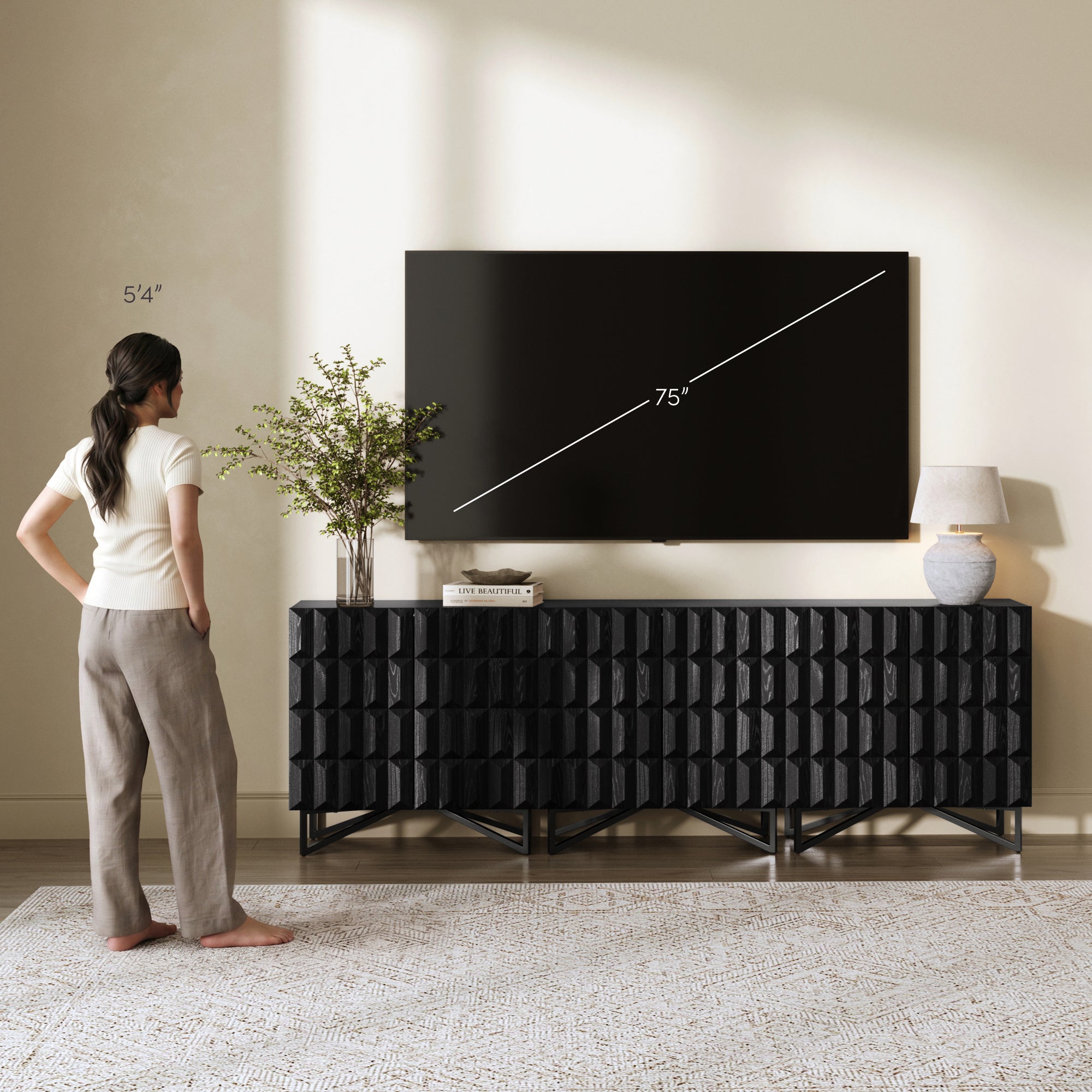 Contemporary Credenza Storage with Textured Front Black Oak (Set of 3) - Nathan James