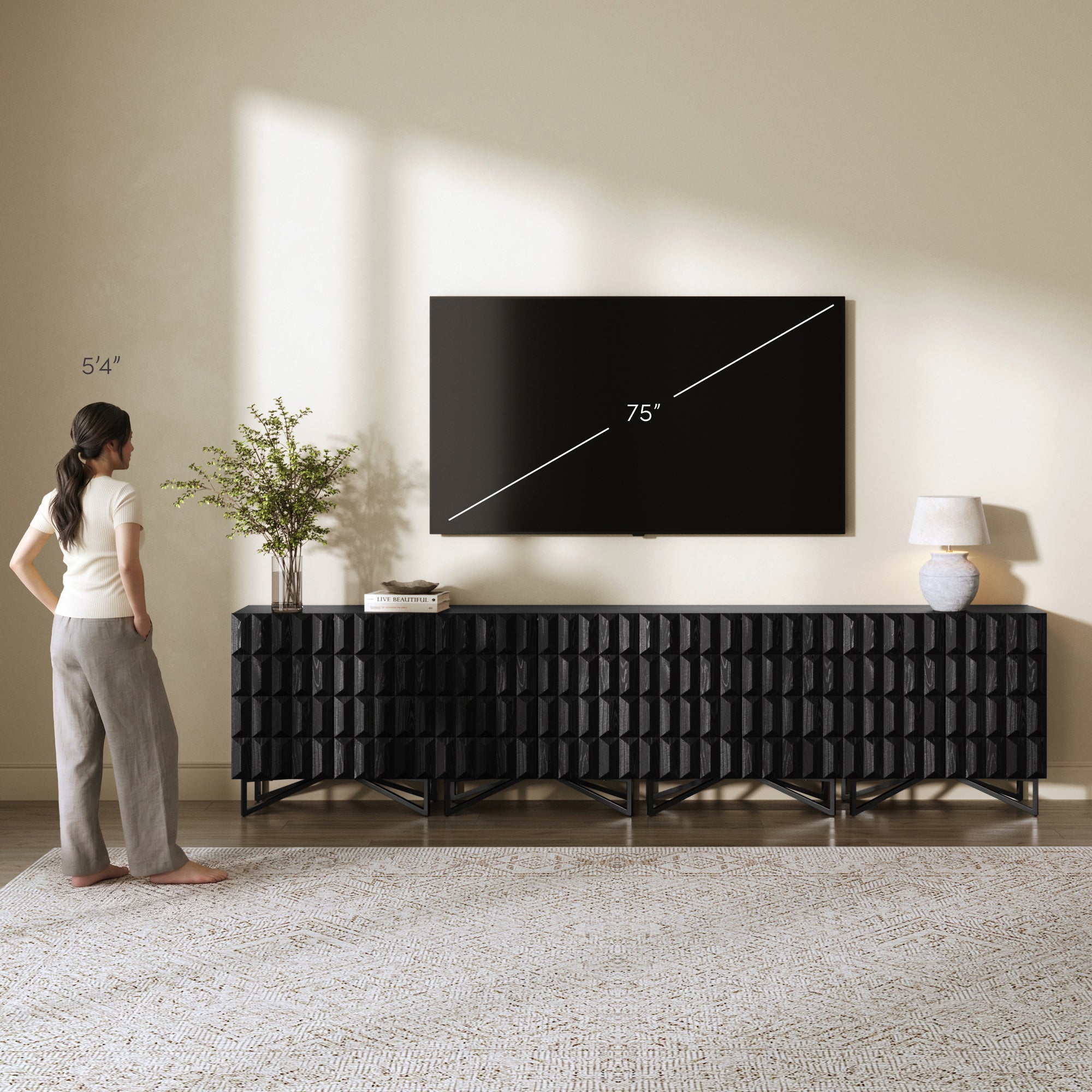 Modern TV Console with Textured Front for TVs up to 100" Black Oak - Nathan James