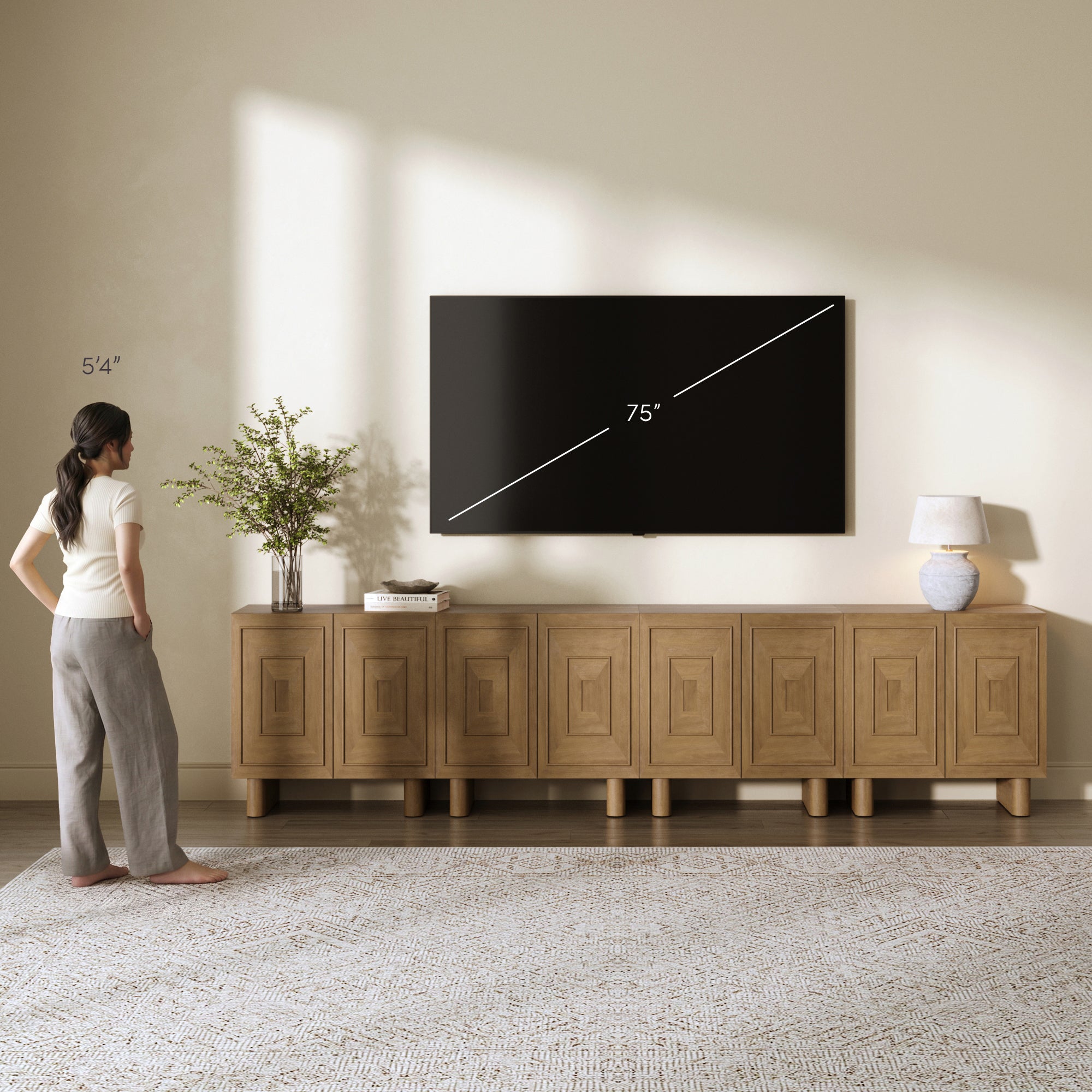 Mid Century Modern TV Console with Storage for TVs up to 100" Light Brown - Nathan James