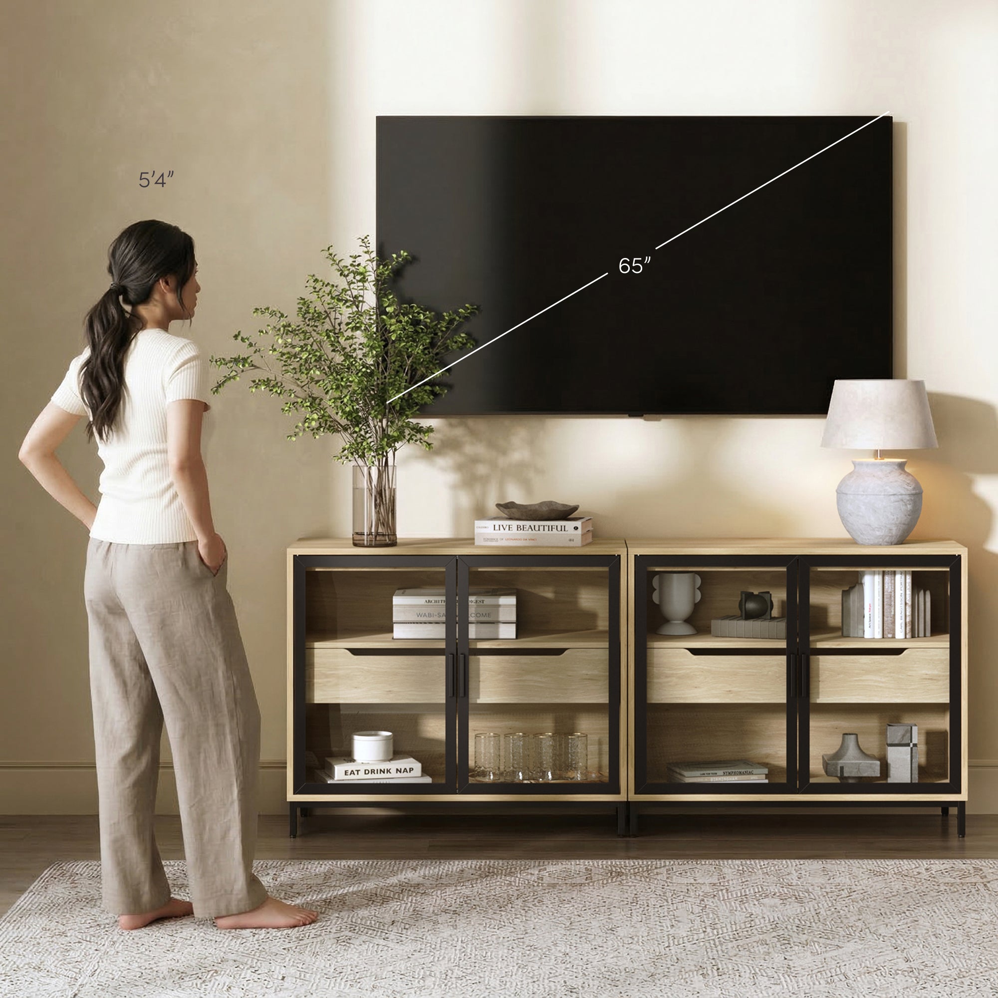 Mackenna Credenza Light Oak Glass Set of 2 | Nathan James