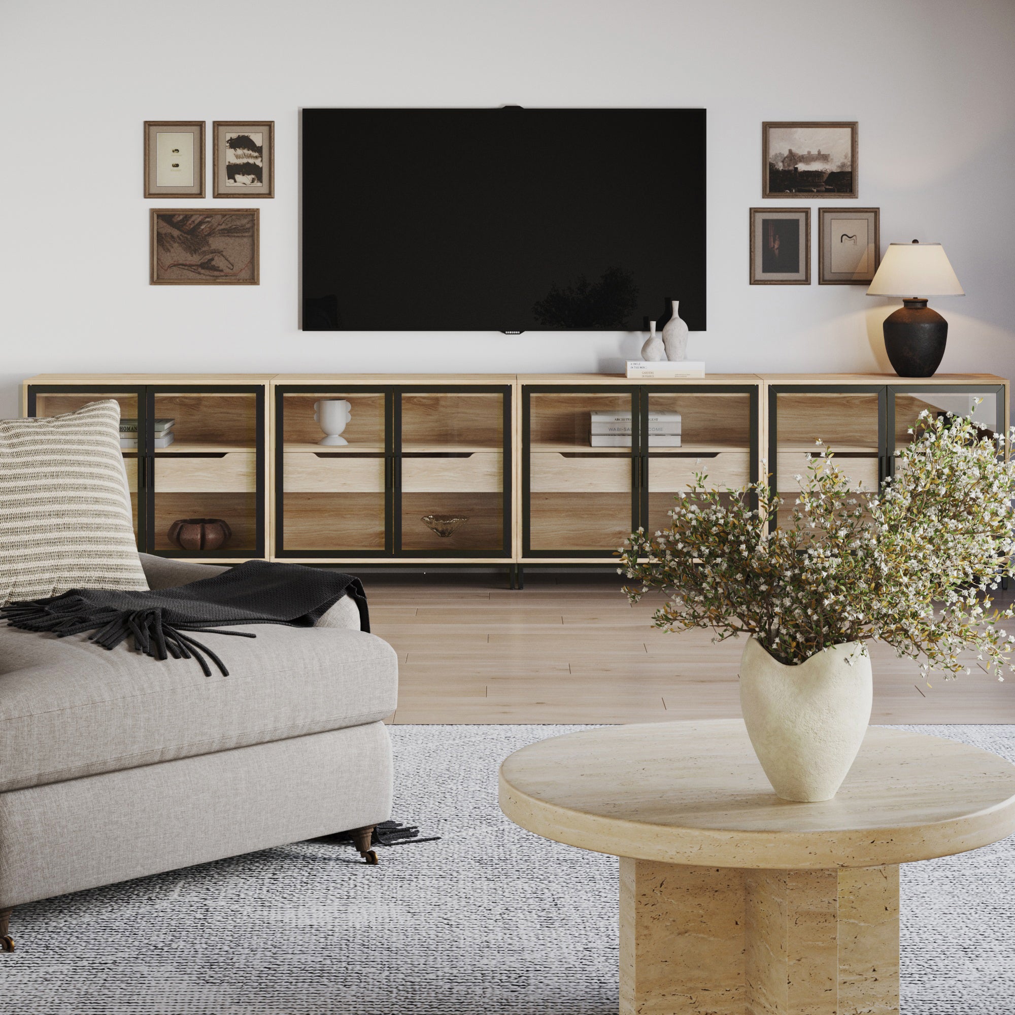 Glass Cabinet Credenza with Drawer - Thumbnail 3