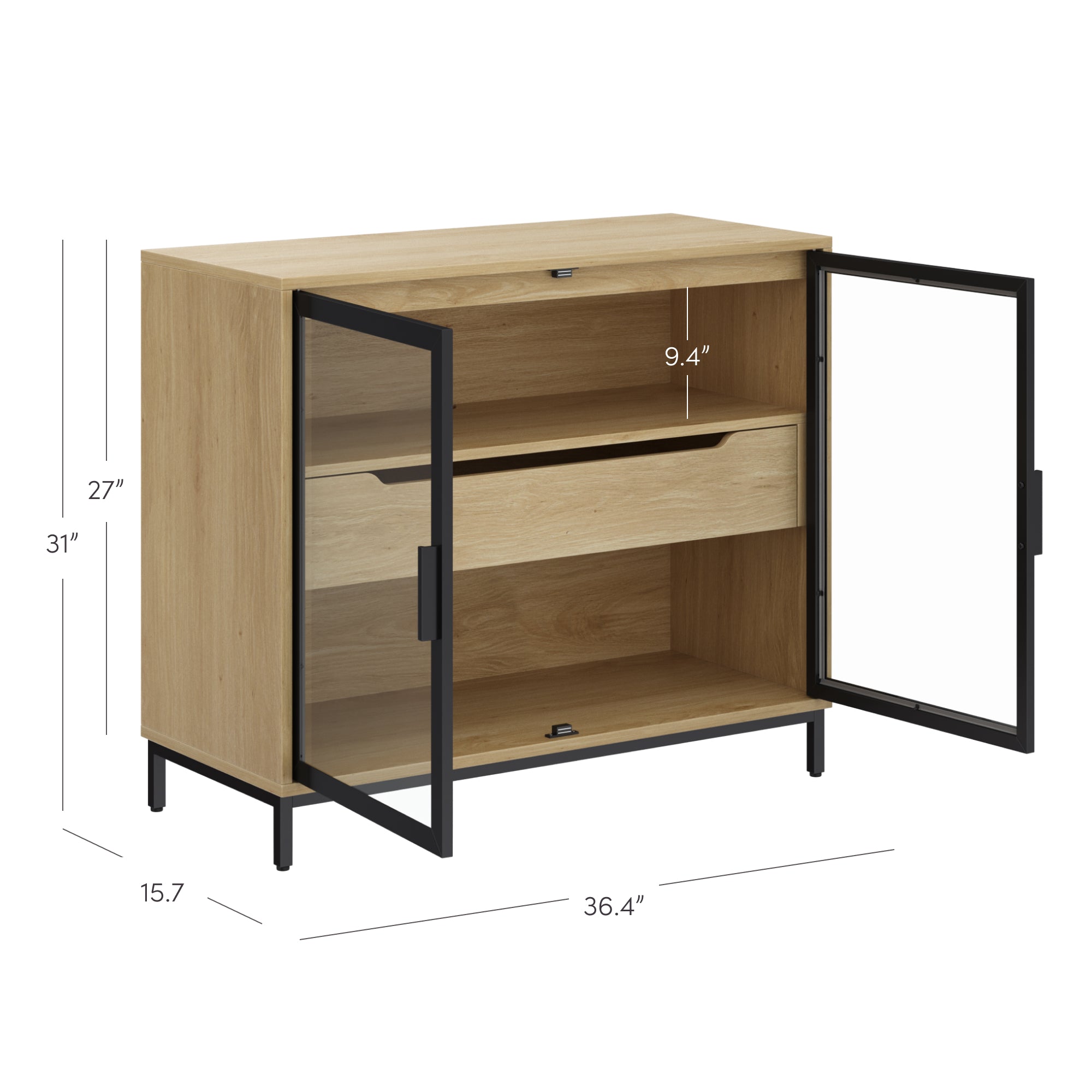 Mackenna Two-Door Glass Accent Cabinet with Drawer - Thumbnail 5