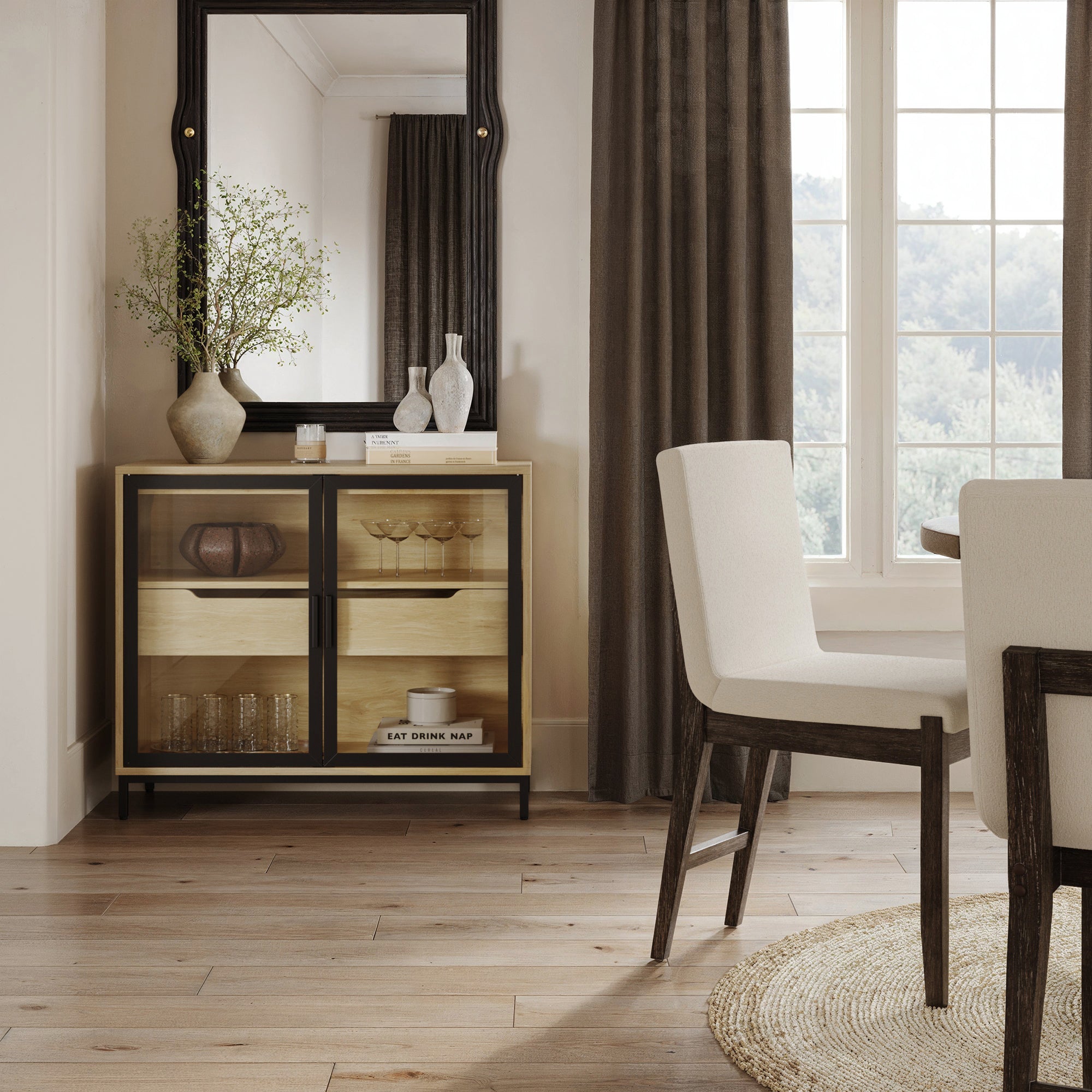 Mackenna Two-Door Glass Accent Cabinet with Drawer | Nathan James