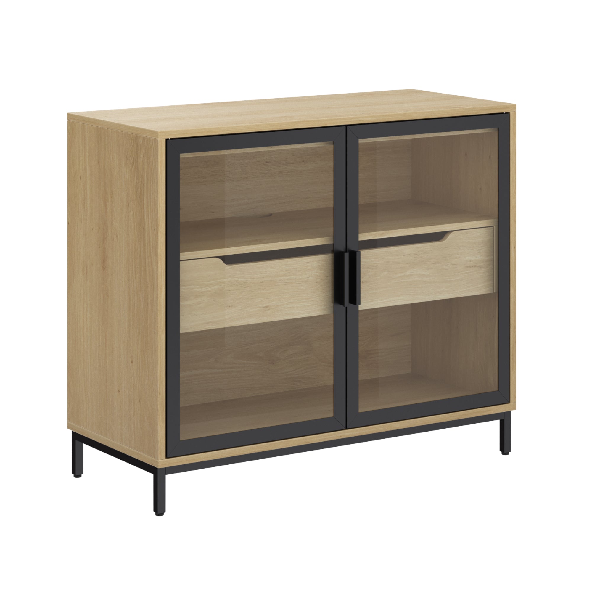 Mackenna Two-Door Glass Accent Cabinet with Drawer - Thumbnail 2
