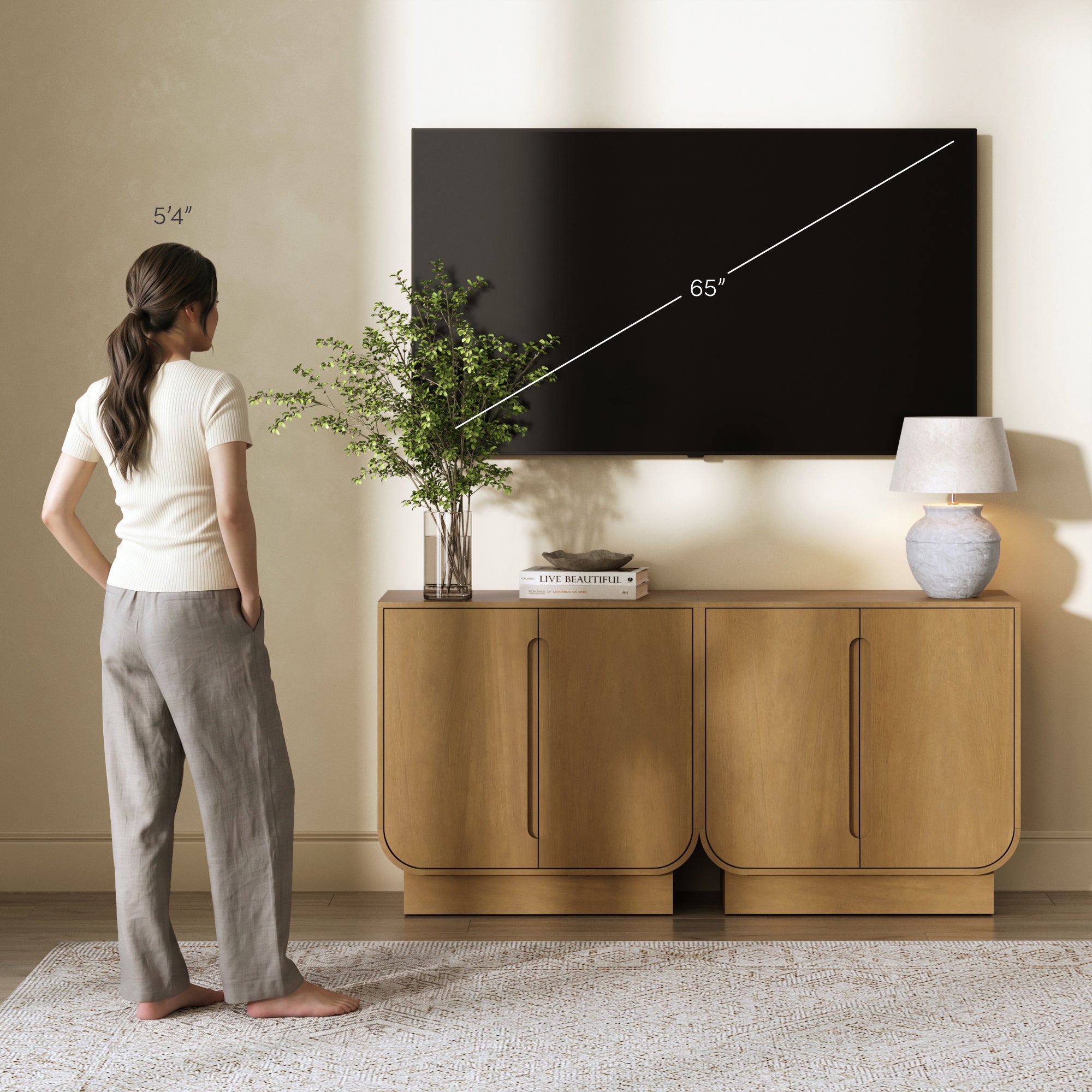 Wooden Arched TV Console Stand Light Brown for TVs up to 65" - Nathan James