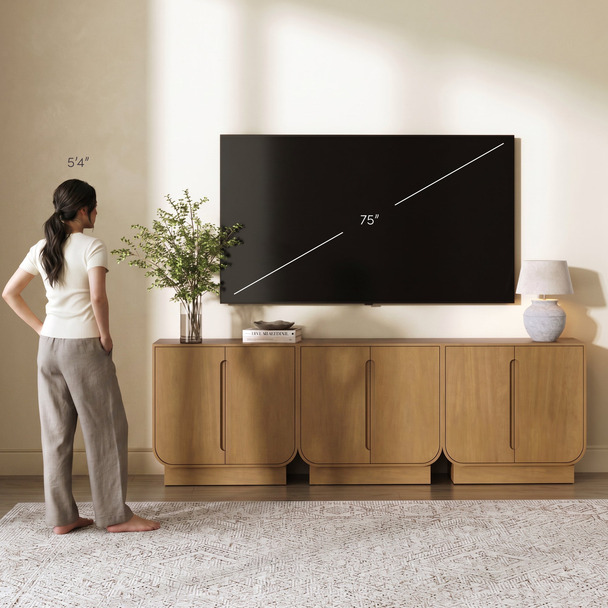 Wooden Arched TV Console Stand Light Brown for TVs up to 75" - Nathan James