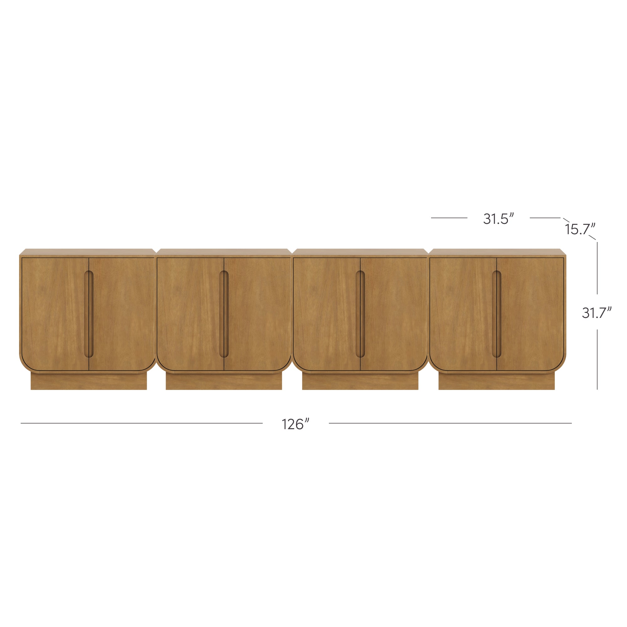 Wooden Arched Large Credenza Cabinet Raw Oak (Set of 4) - Thumbnail 5