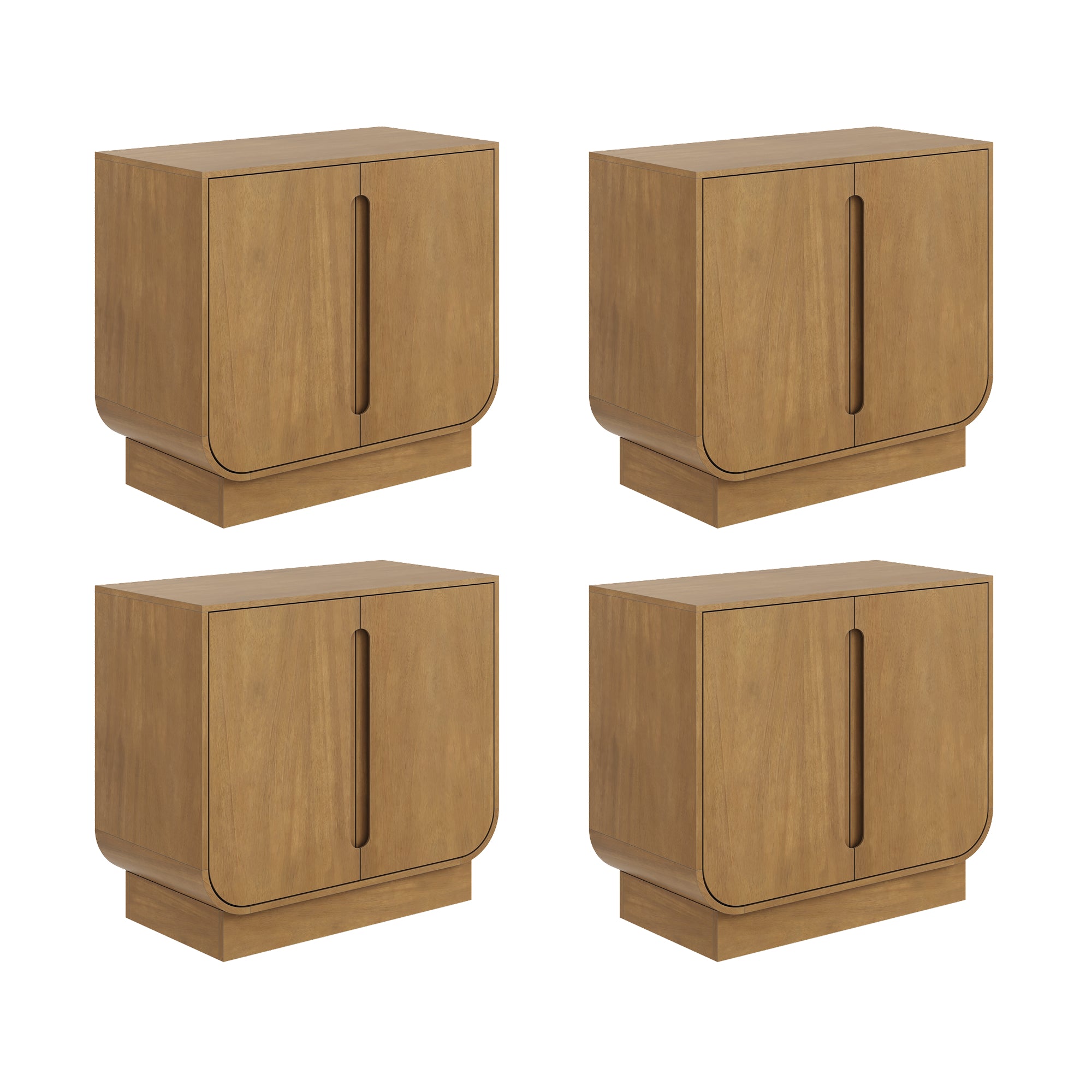 Wooden Arched Large Credenza Cabinet Raw Oak (Set of 4) - Thumbnail 2