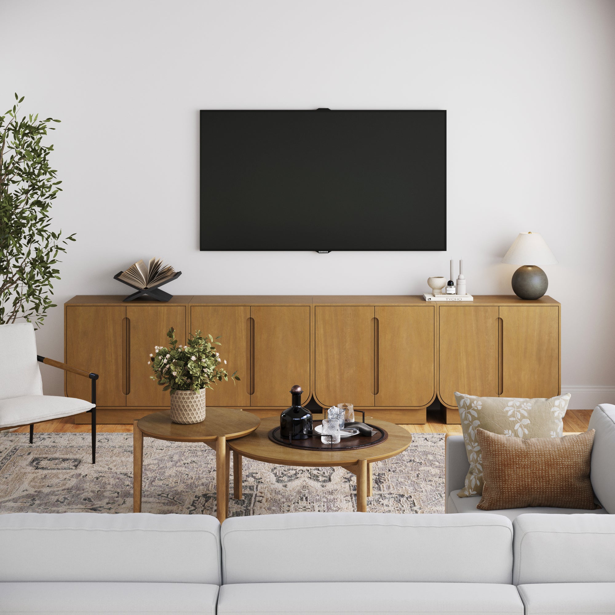 Wooden Arched TV Console Stand Light Brown for TVs 85" - Nathan James