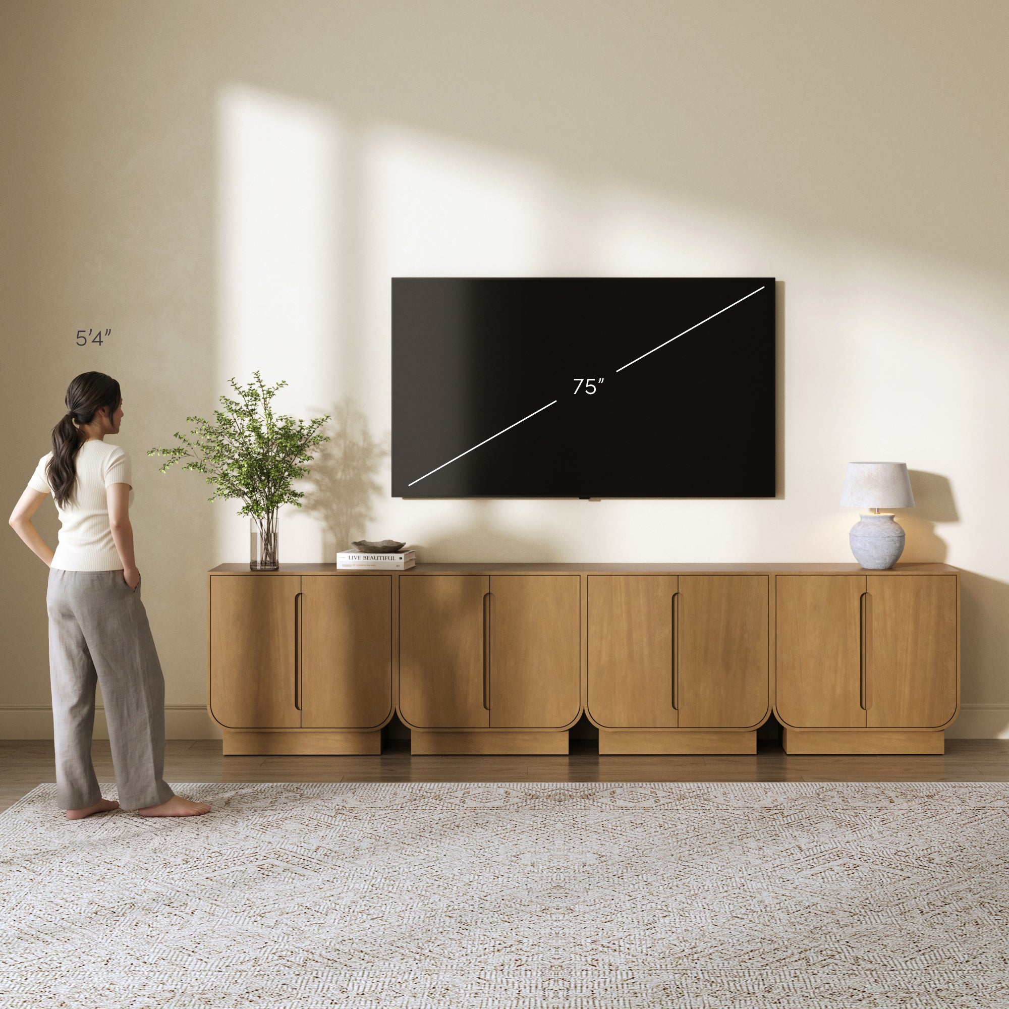 Wooden Arched TV Console Stand Light Brown for TVs up to 100" - Nathan James