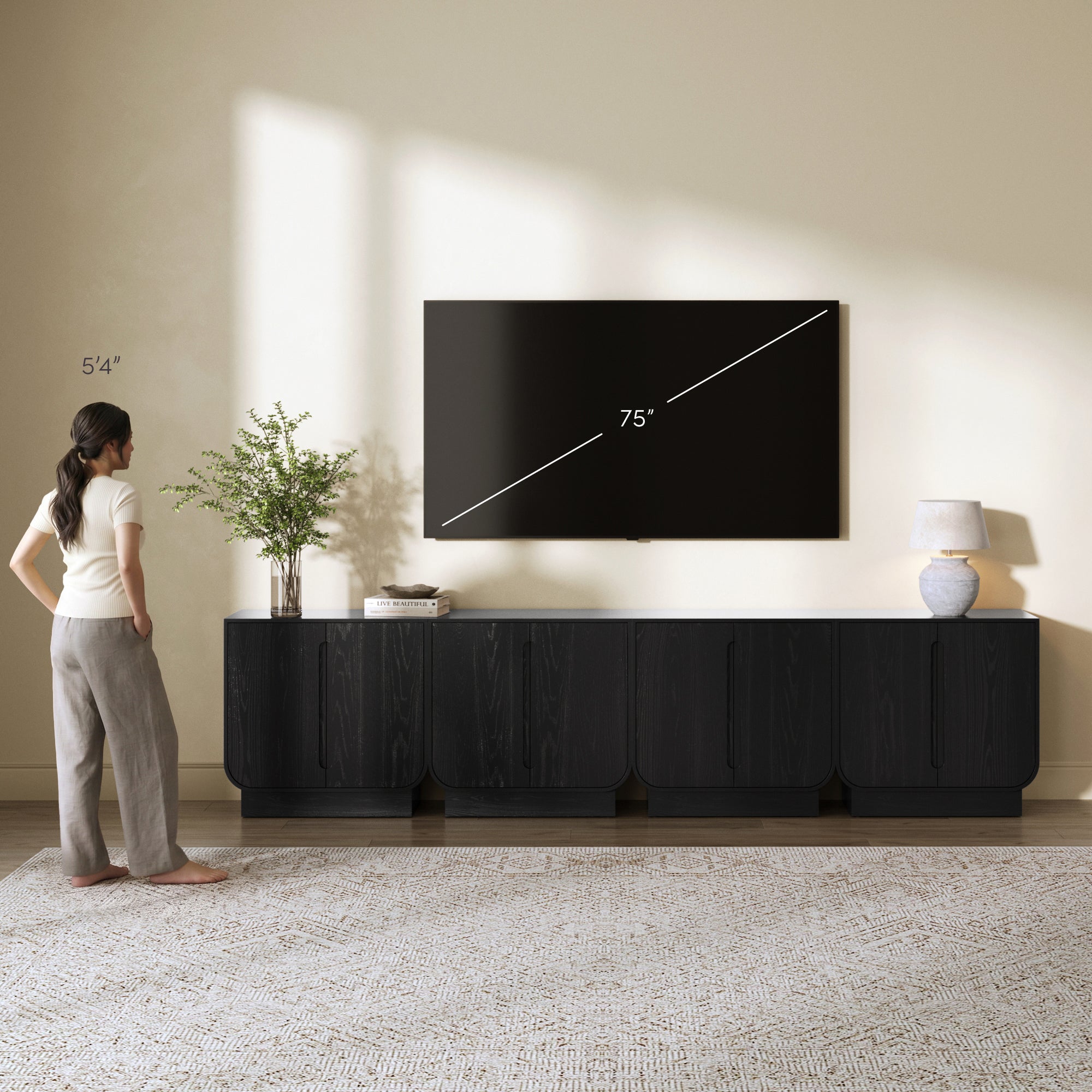 Wooden Arched Large Credenza Cabinet Black Oak (Set of 4) - Nathan James