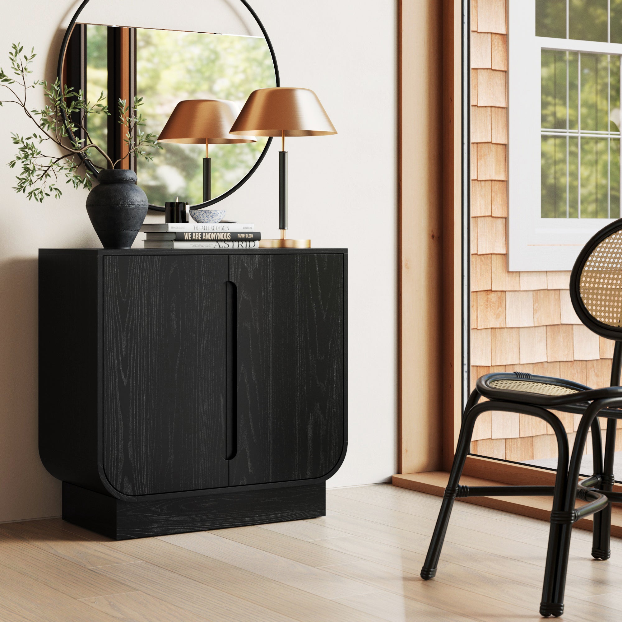 Wood Veneer Arched Accent Cabinet - Thumbnail 3