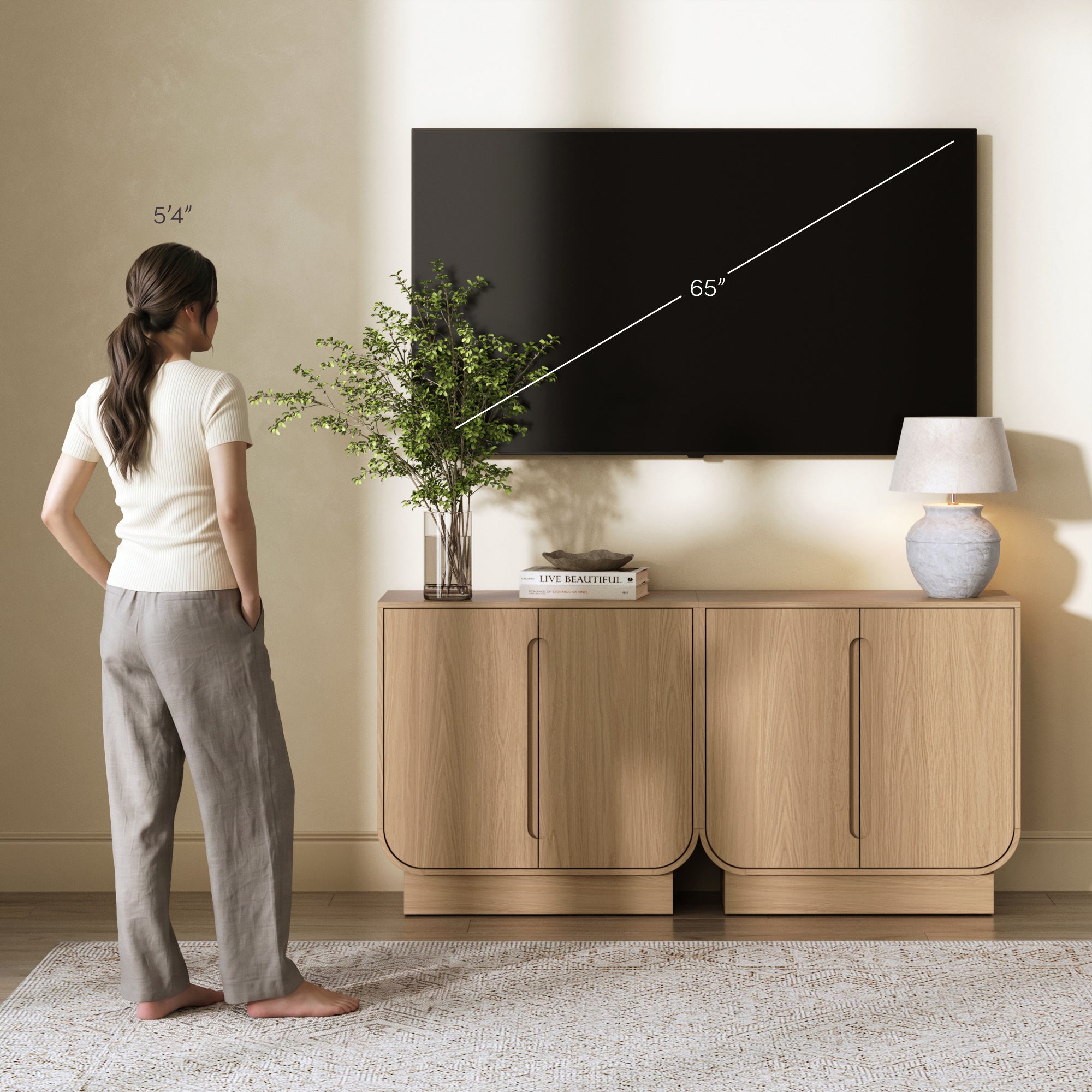 Wooden Arched TV Console Stand Raw Oak for TVs up to 65" - Nathan James