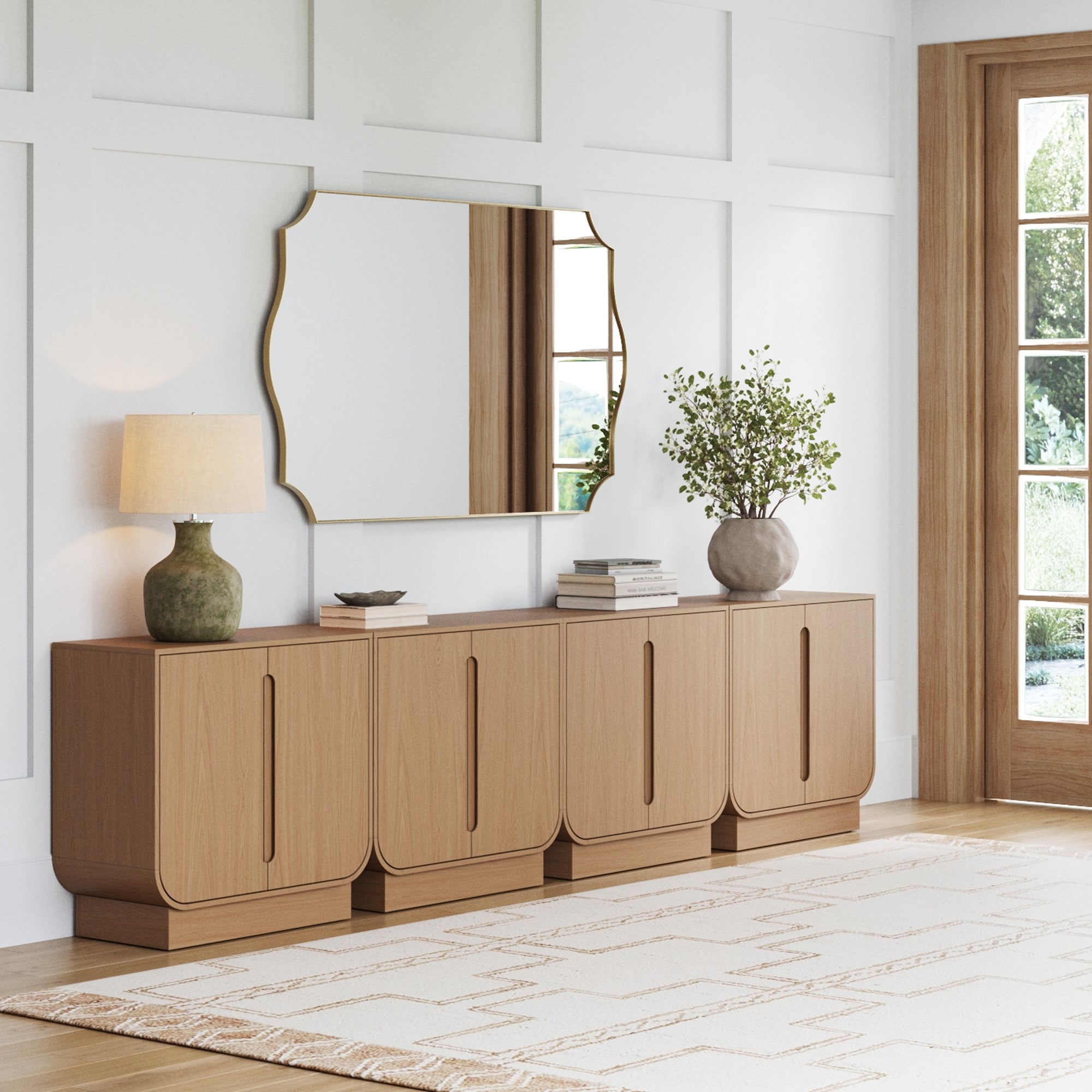 Wooden Arched Large Credenza Cabinet Raw Oak (Set of 4) - Thumbnail 3