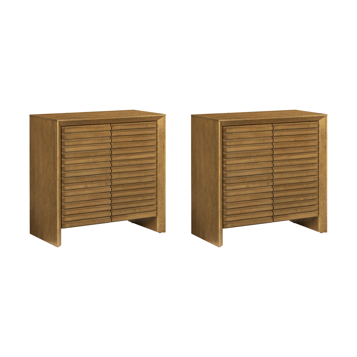 Modern Wood Storage Credenza with Slatted Doors Brown (Set of 2) - Nathan James