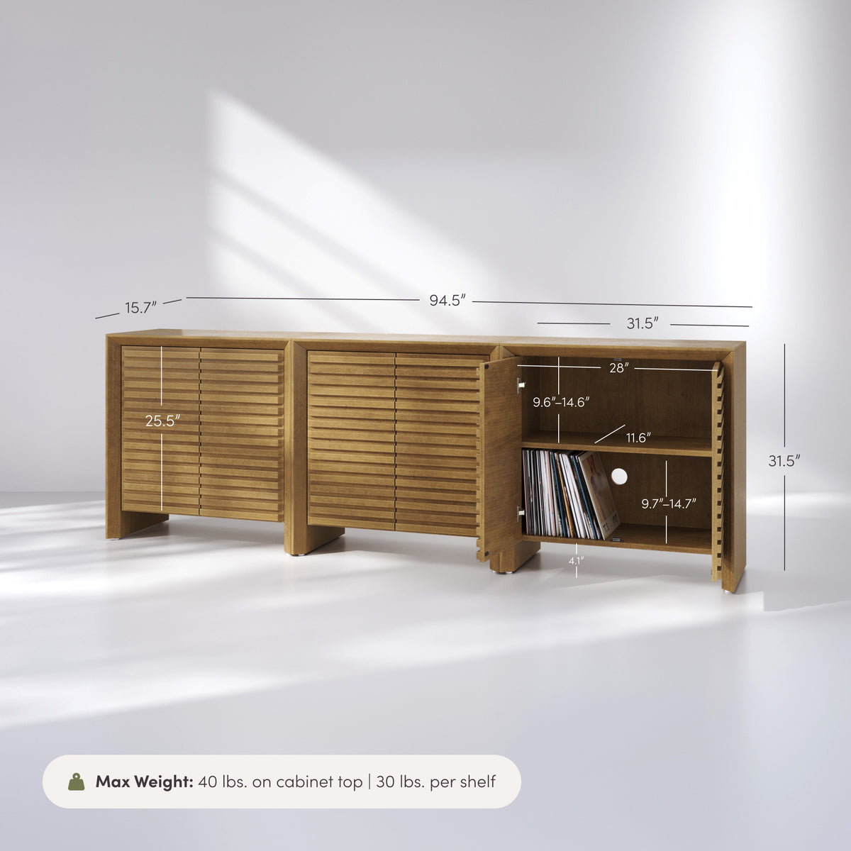 Modern Wood Storage Credenza with Slatted Doors Brown (Set of 3) - Nathan James