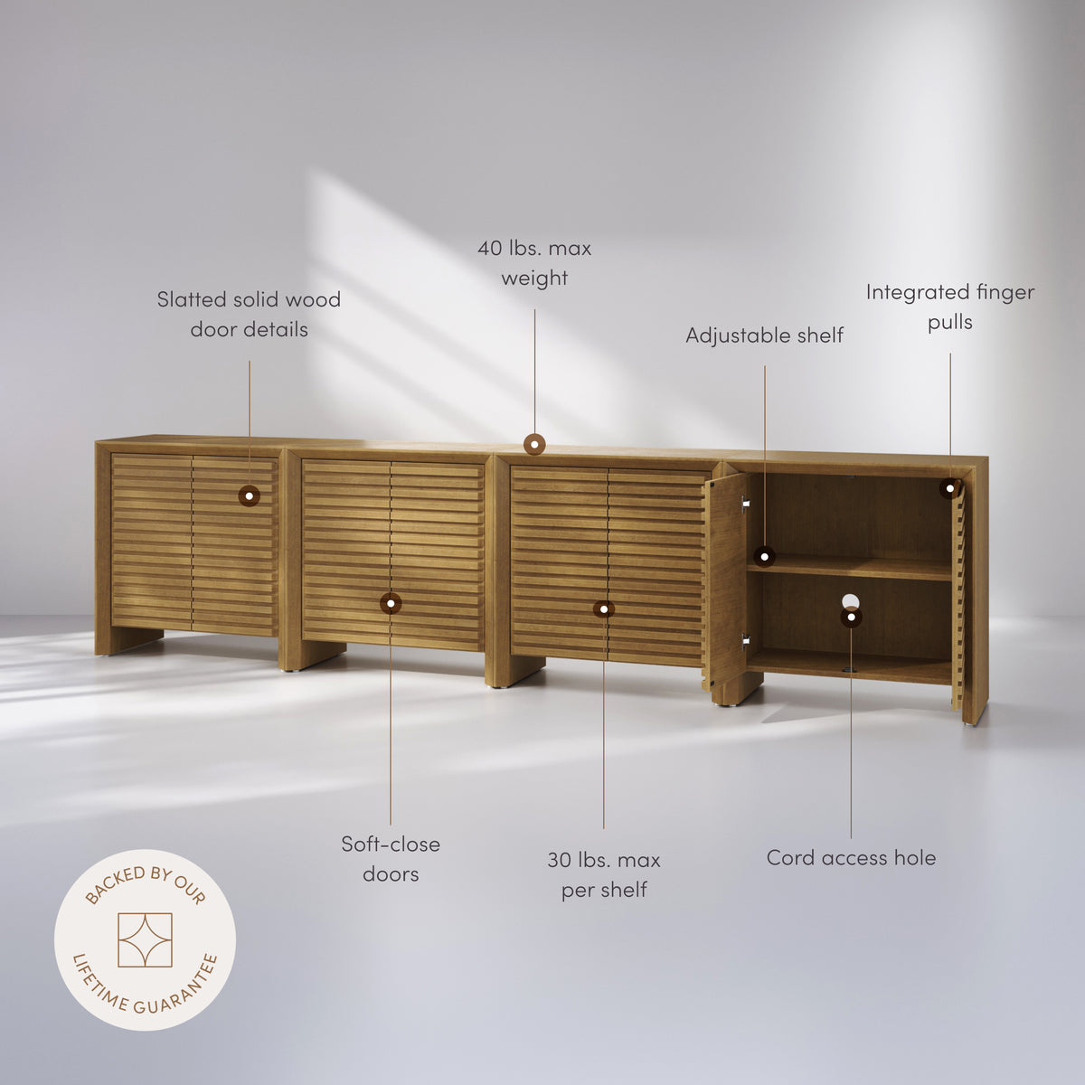Modern Wood Storage Credenza with Slatted Doors Brown (Set of 4) - Nathan James