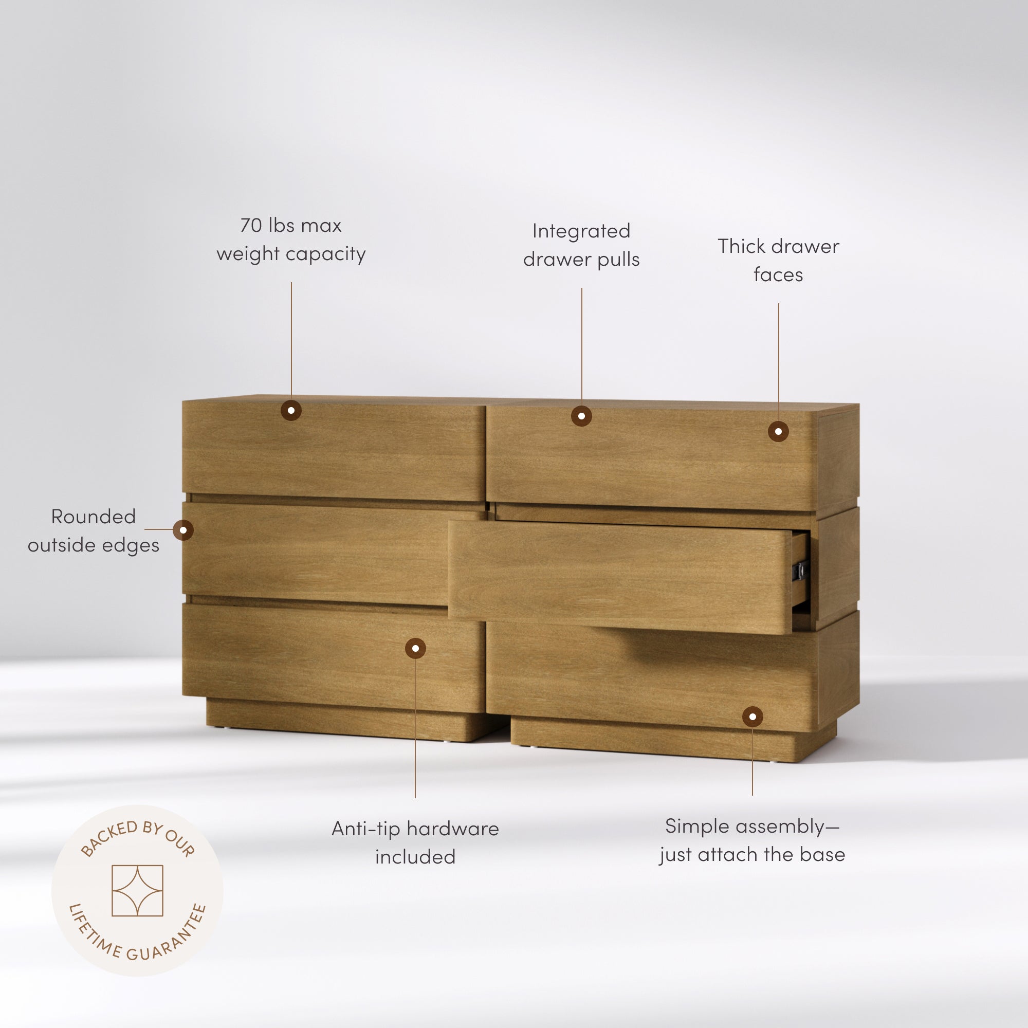Wooden Modern 3-Drawer Dressers Light Brown (Set of 2) - Nathan James