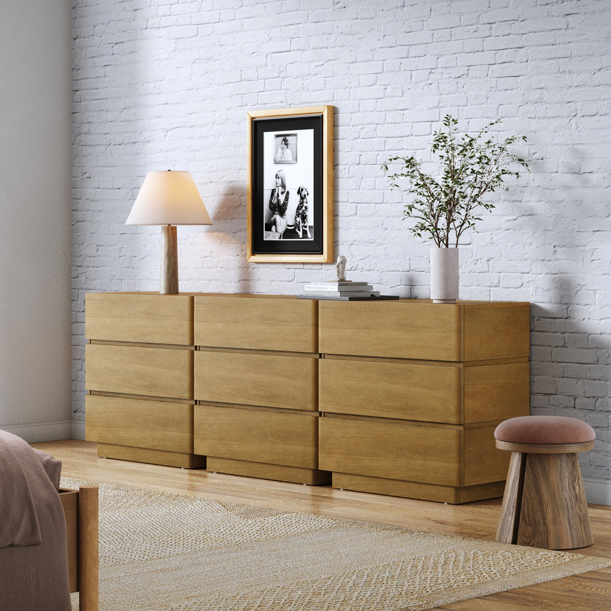 Wooden Modern 3-Drawer Dressers Light Brown (Set of 3)