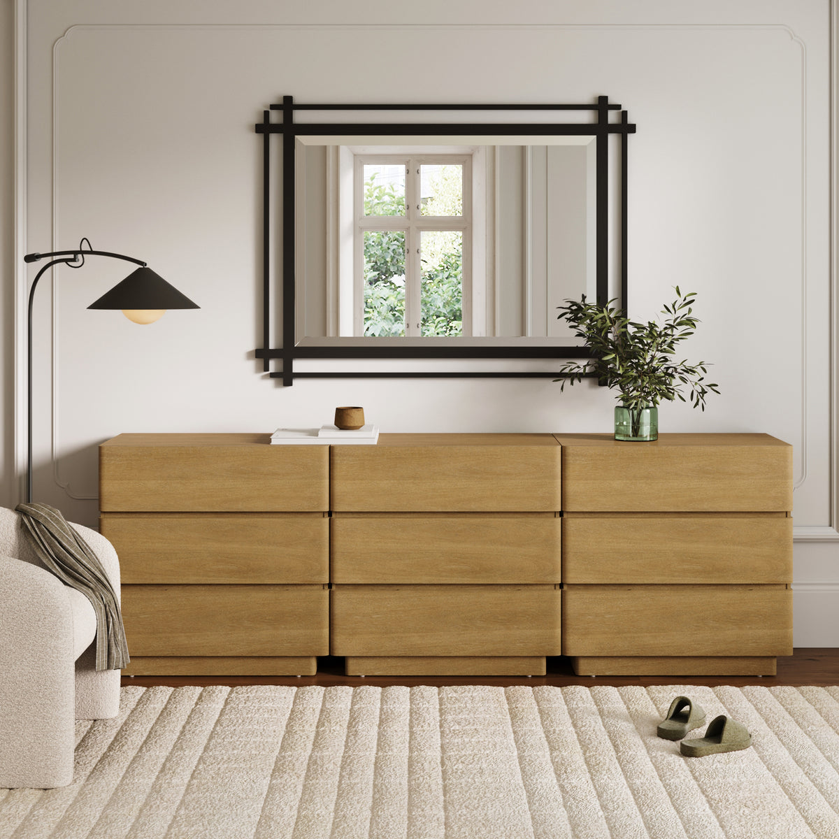 Wooden Modern 3-Drawer Dressers Light Brown (Set of 3)