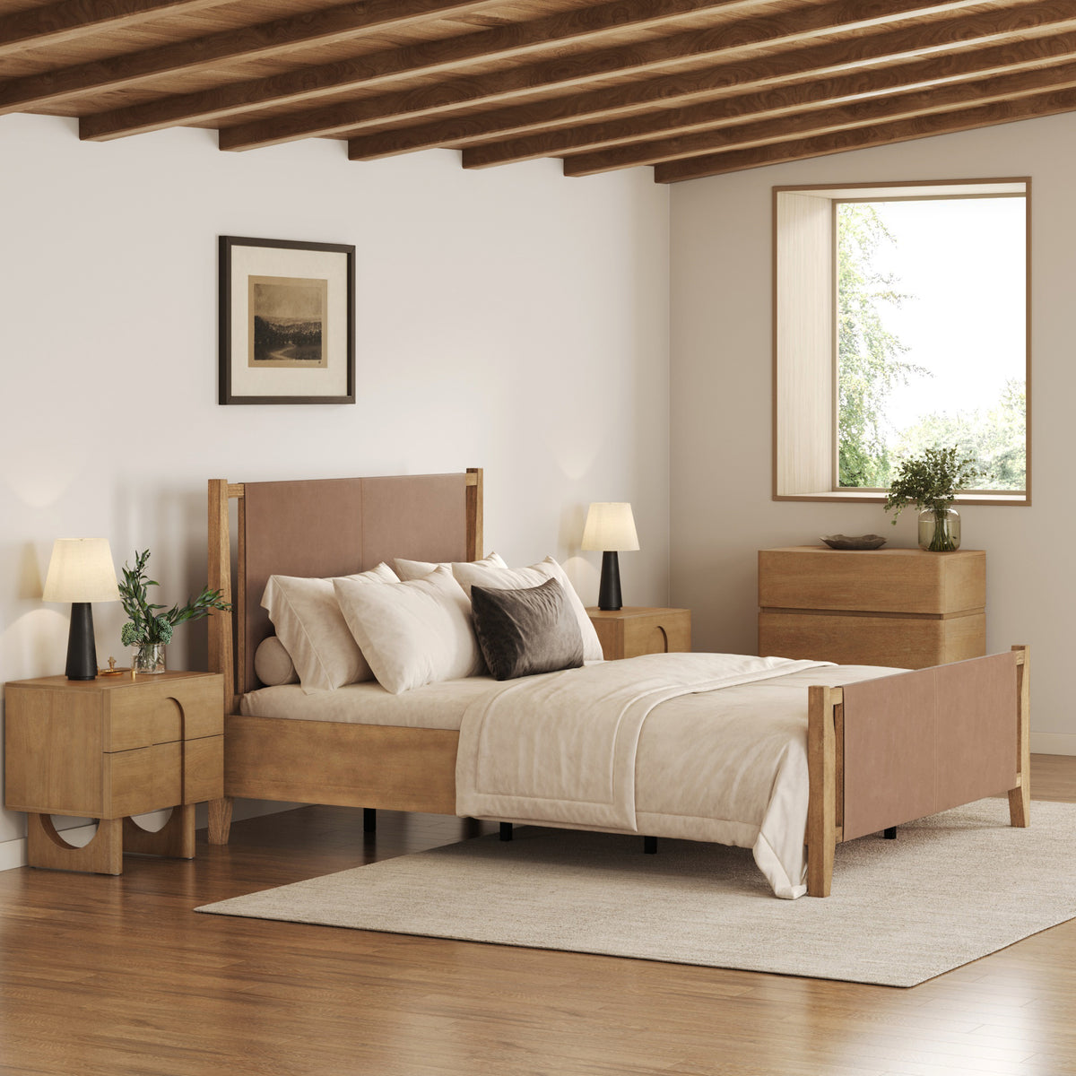 Rivelle Bedroom Set Wood 3-Piece Curved