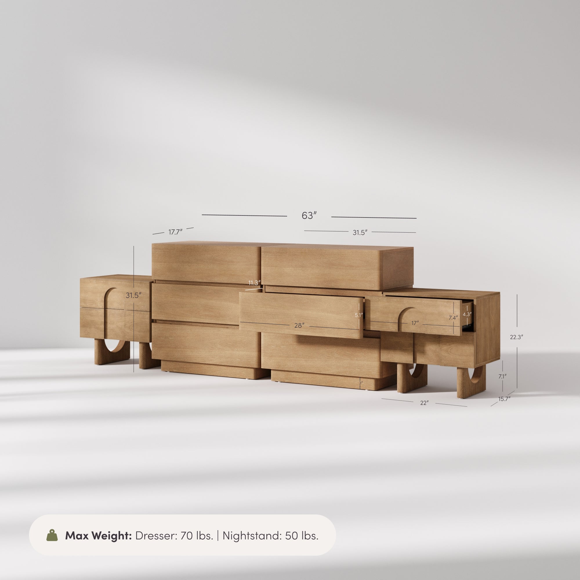Modern Curved Wood Dresser and Nightstand Set (4-Piece) - Nathan James