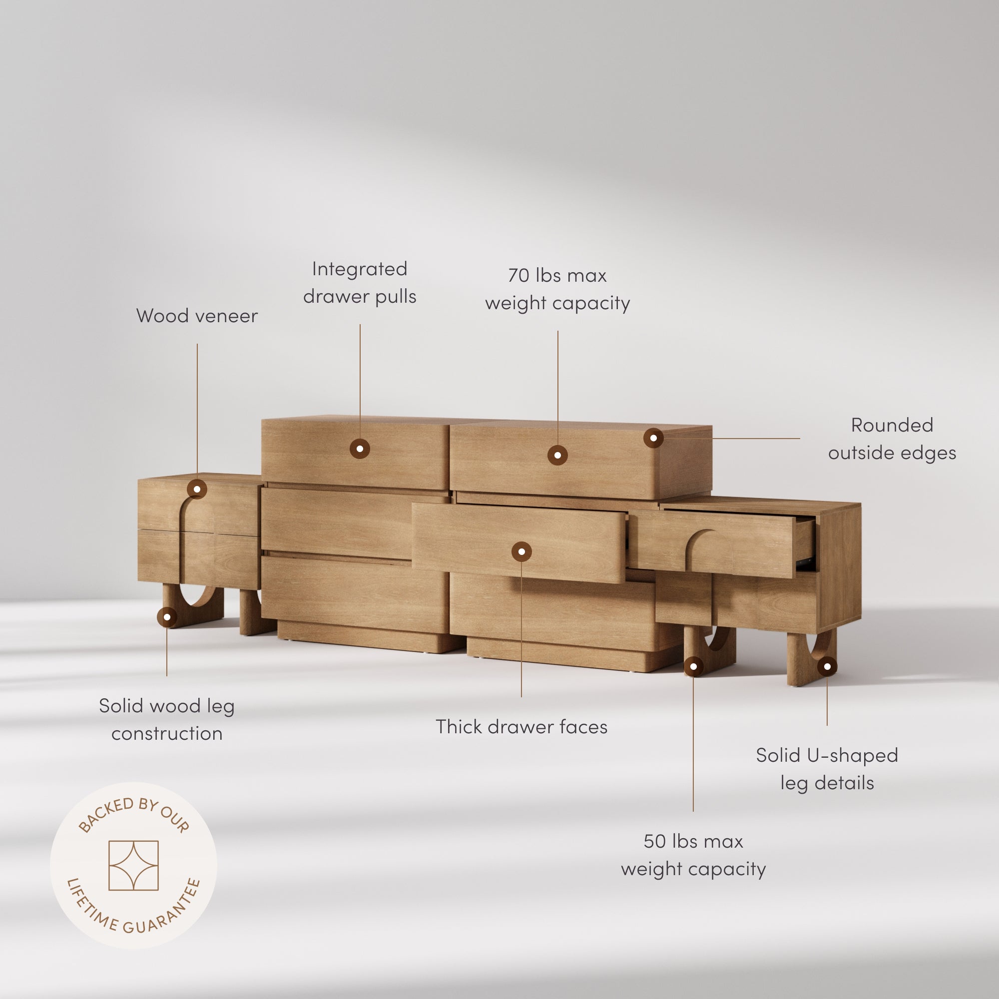 Modern Curved Wood Dresser and Nightstand Set (4-Piece) - Nathan James