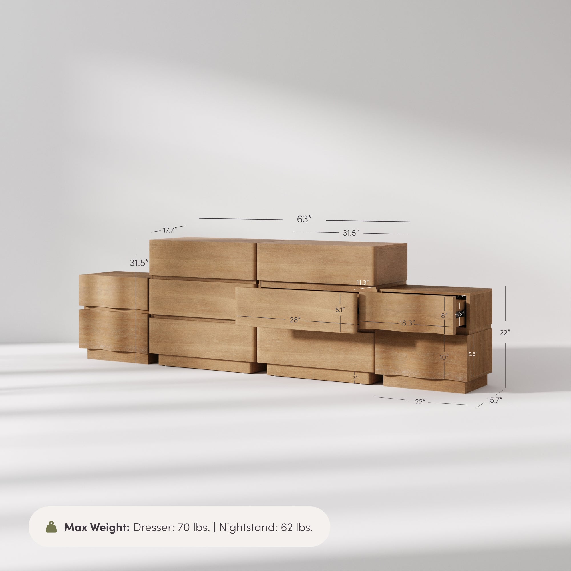 Modern Wooden Dresser and Scalloped Nightstand Set (4-Piece) - Nathan James