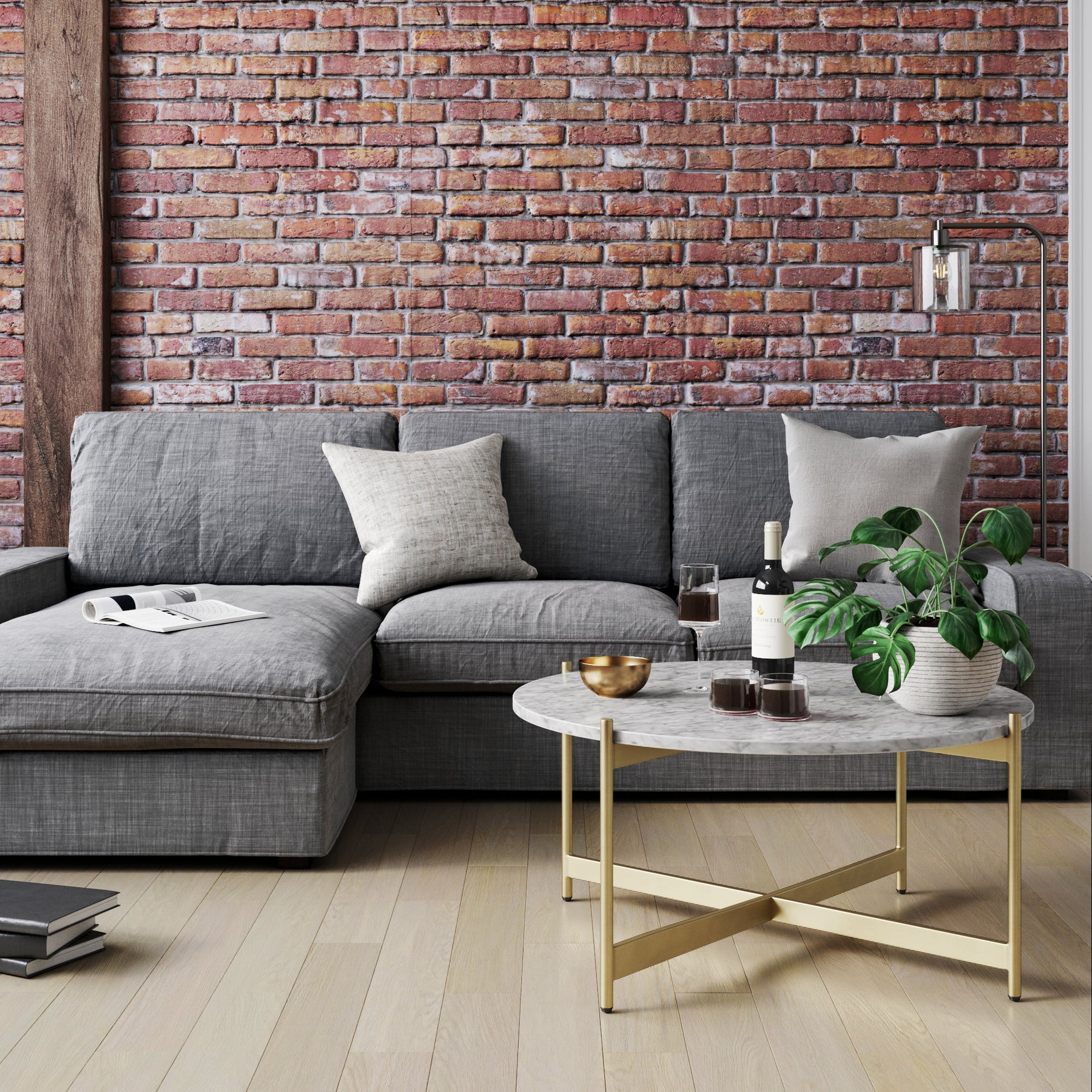 Piper Round Coffee Table Faux White Marble Metal Frame Nathan James