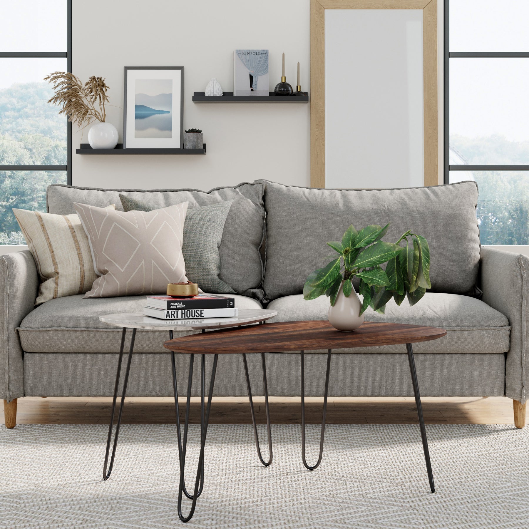 Bodhi Nesting Coffee Table Faux Marble, Walnut Nathan James