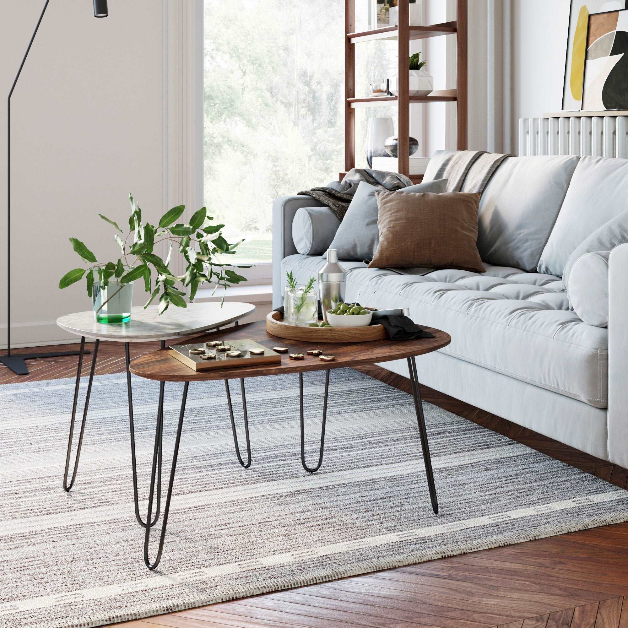 Wood and faux marble coffee outlet table