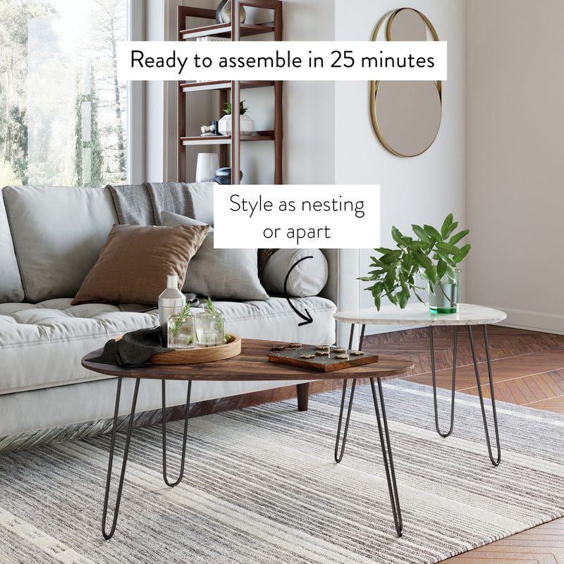 Bodhi Nesting Coffee Table Faux Marble, Walnut Nathan James