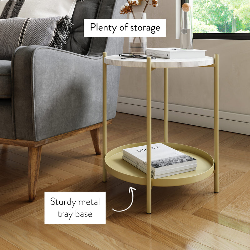 Alexis Round Side End Table Faux Marble Metal Frame Nathan James