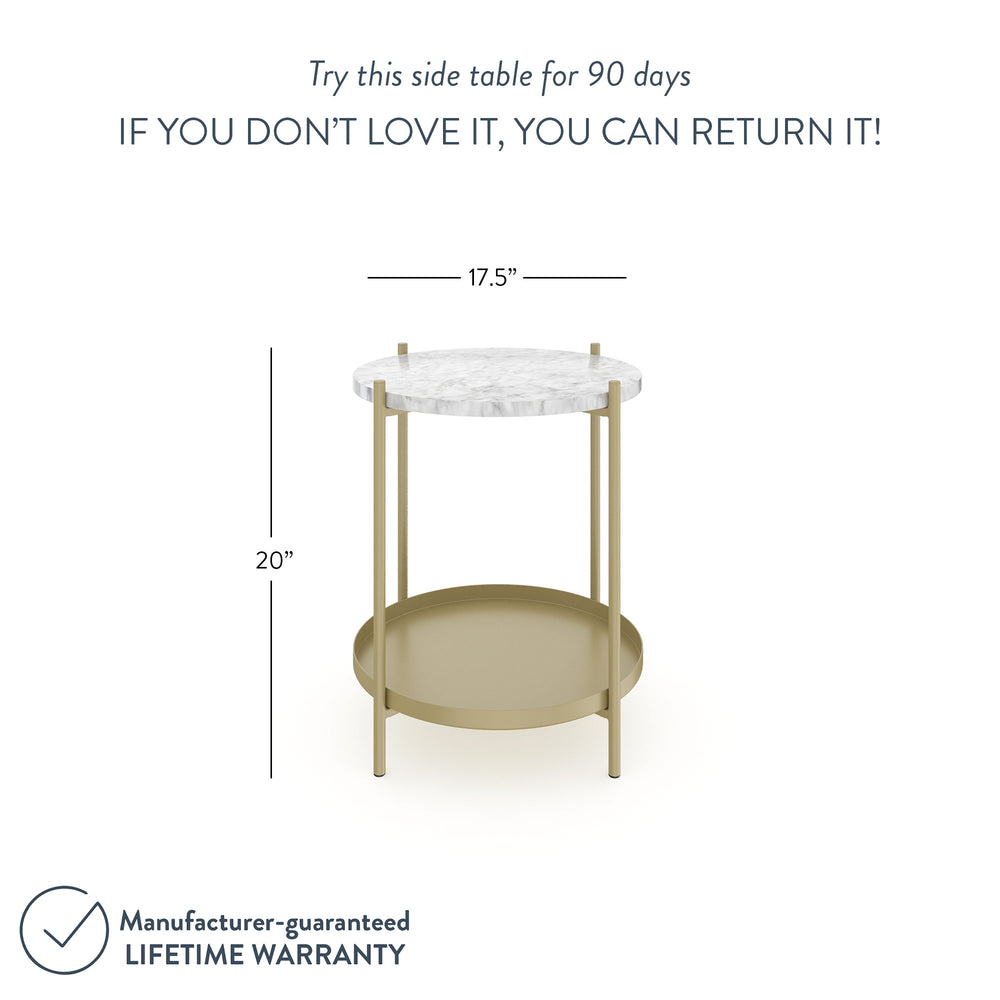 Alexis Round Side End Table Faux Marble Metal Frame Nathan James