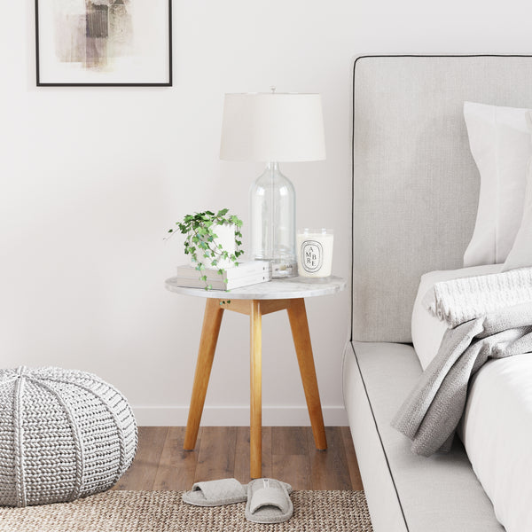 Amalia Mid-Century White Side End Table Solid Wood | Nathan James