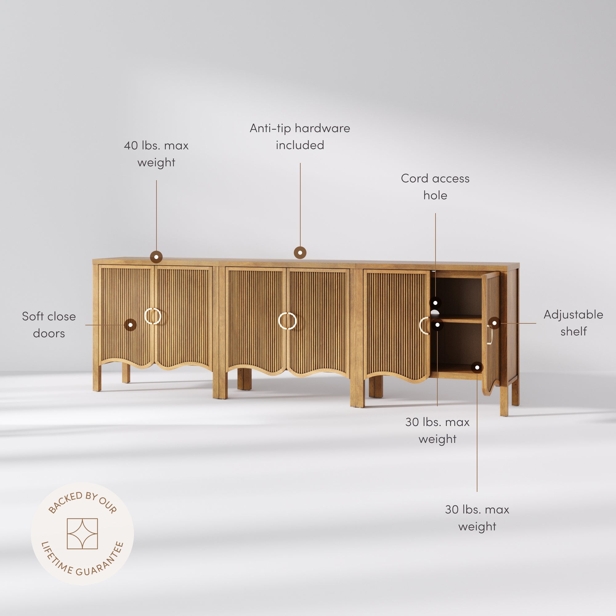 Scott Credenza Wood Light Brown Set of 3 Fluted | Nathan James
