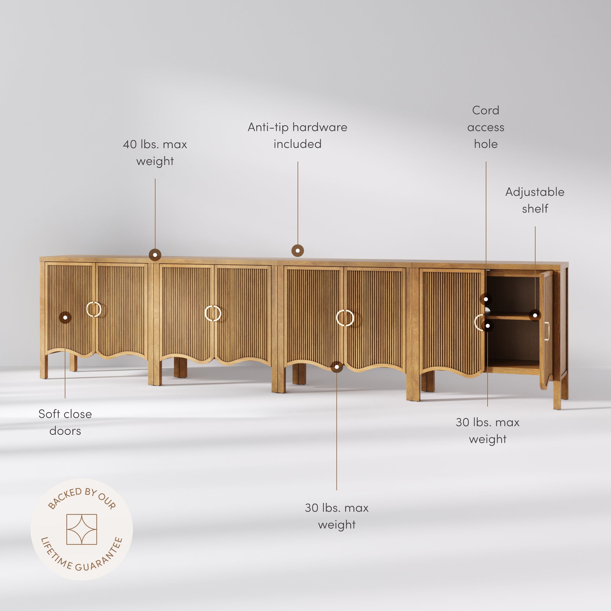 Scott Credenza Wood Fluted Light Brown Set of 4 | Nathan James
