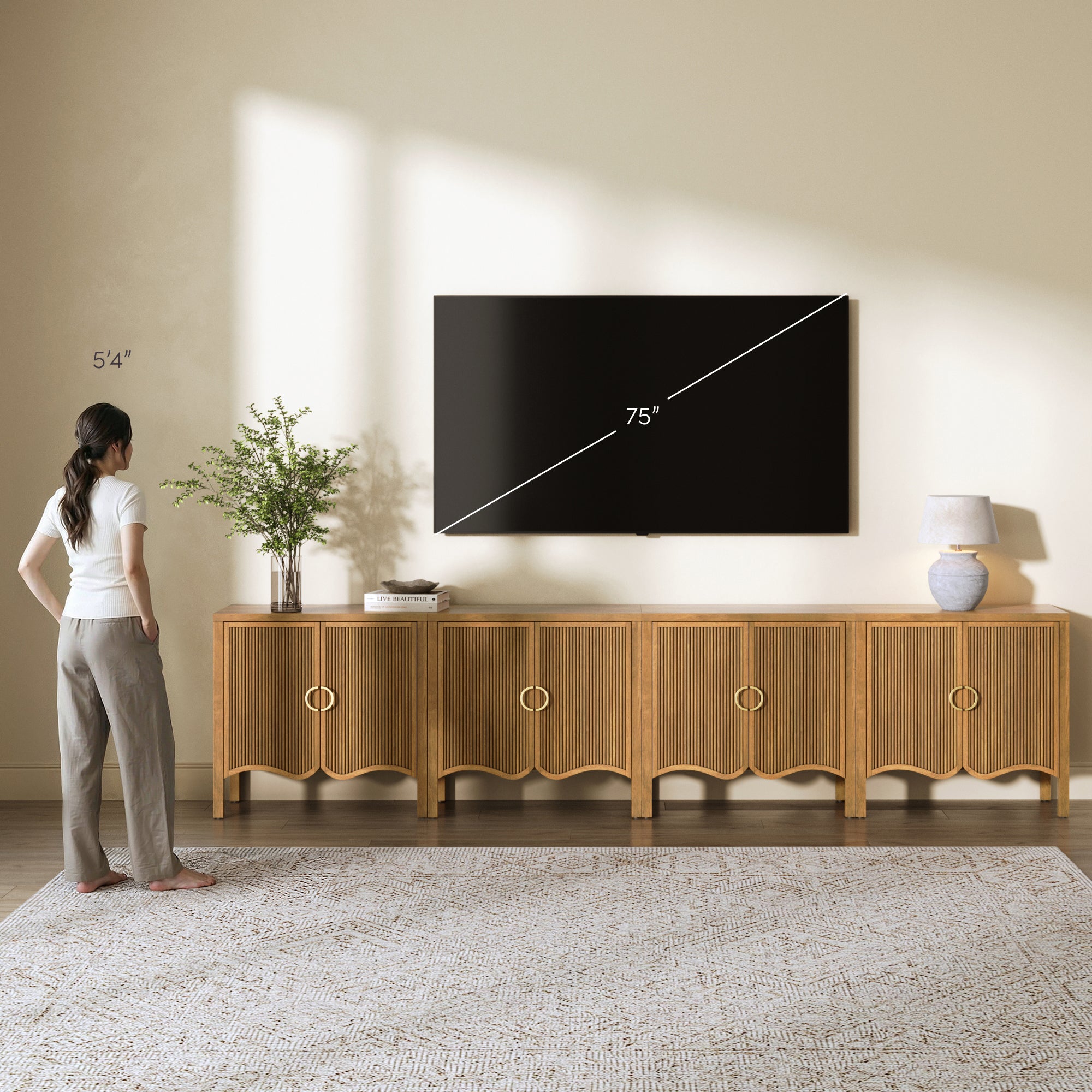 Scott Credenza Wood Fluted Light Brown Set of 4 | Nathan James