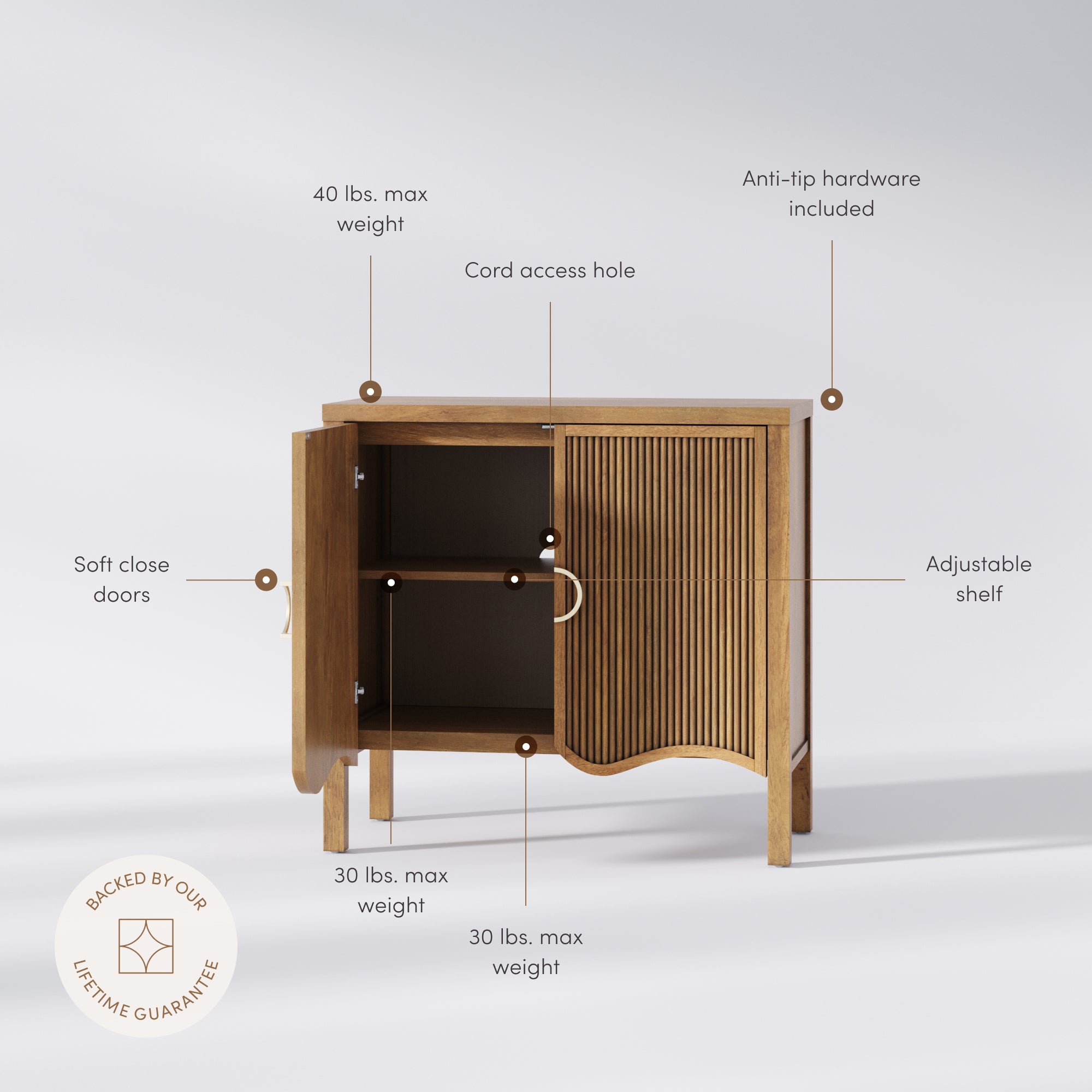 Scott Storage Cabinet Wood Fluted Light Brown | Nathan James