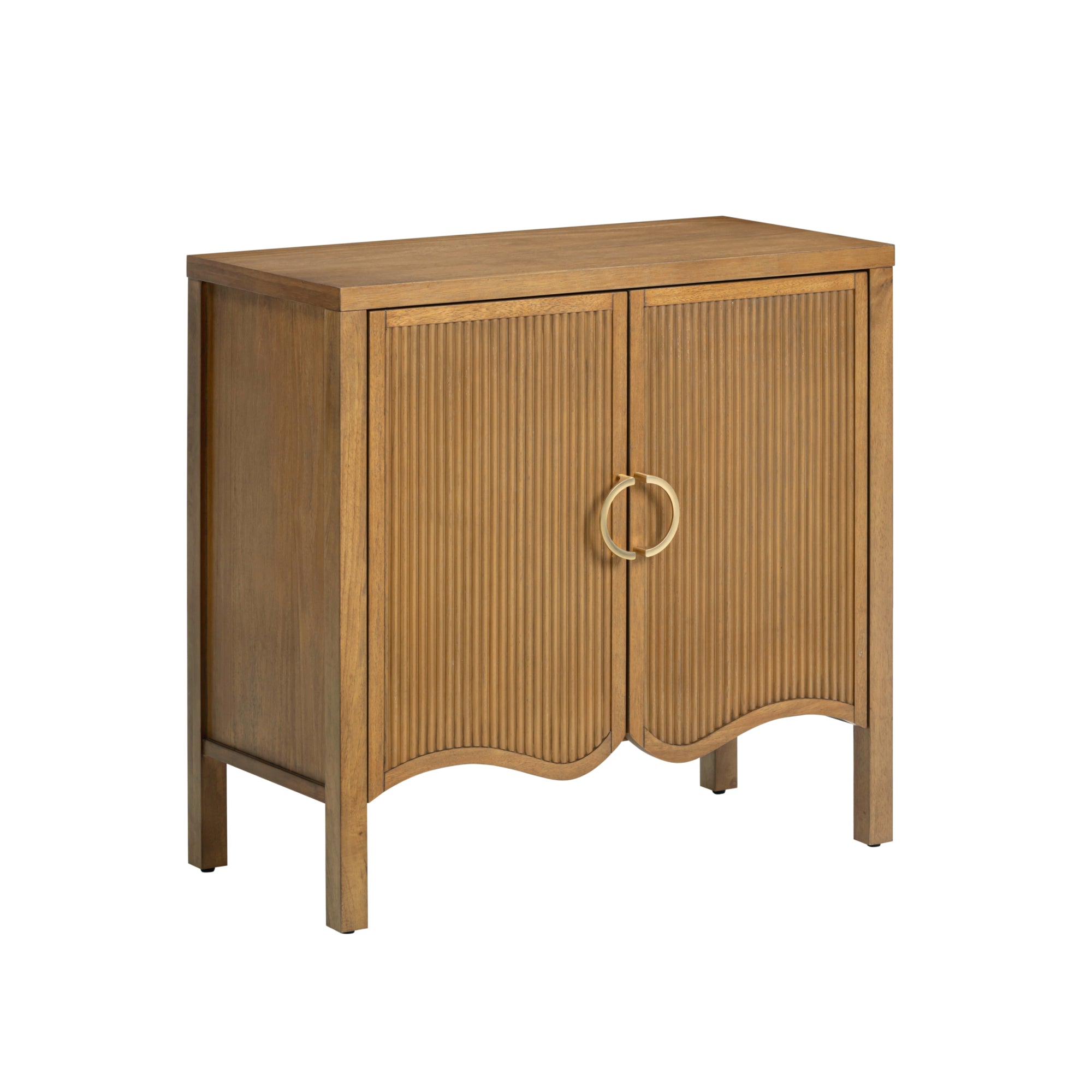 Wood Transitional Fluted Cabinet w/ Brass Handle