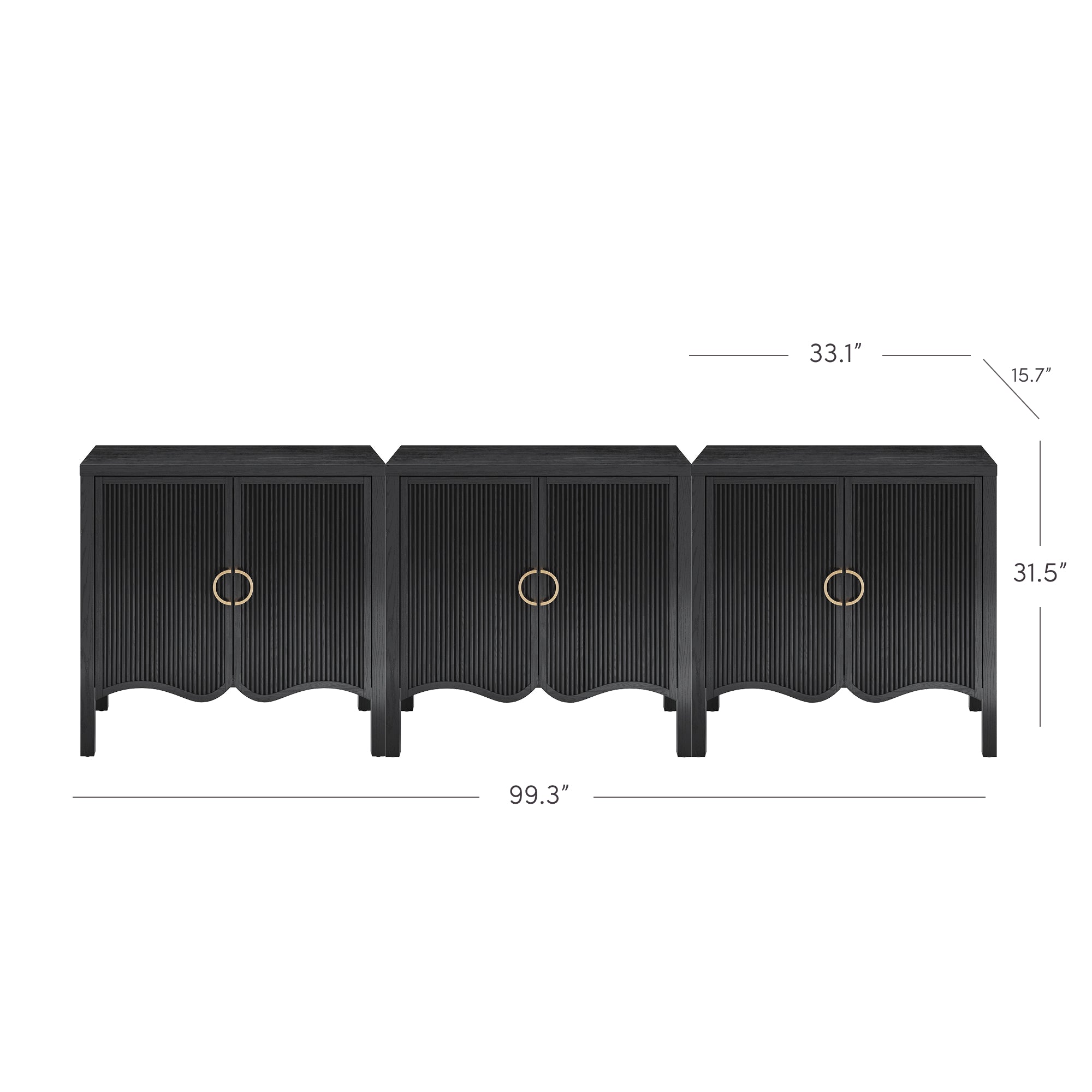 Wood Transitional Fluted Cabinet or TV Stand Black Oak (Set of 3) - Thumbnail 4