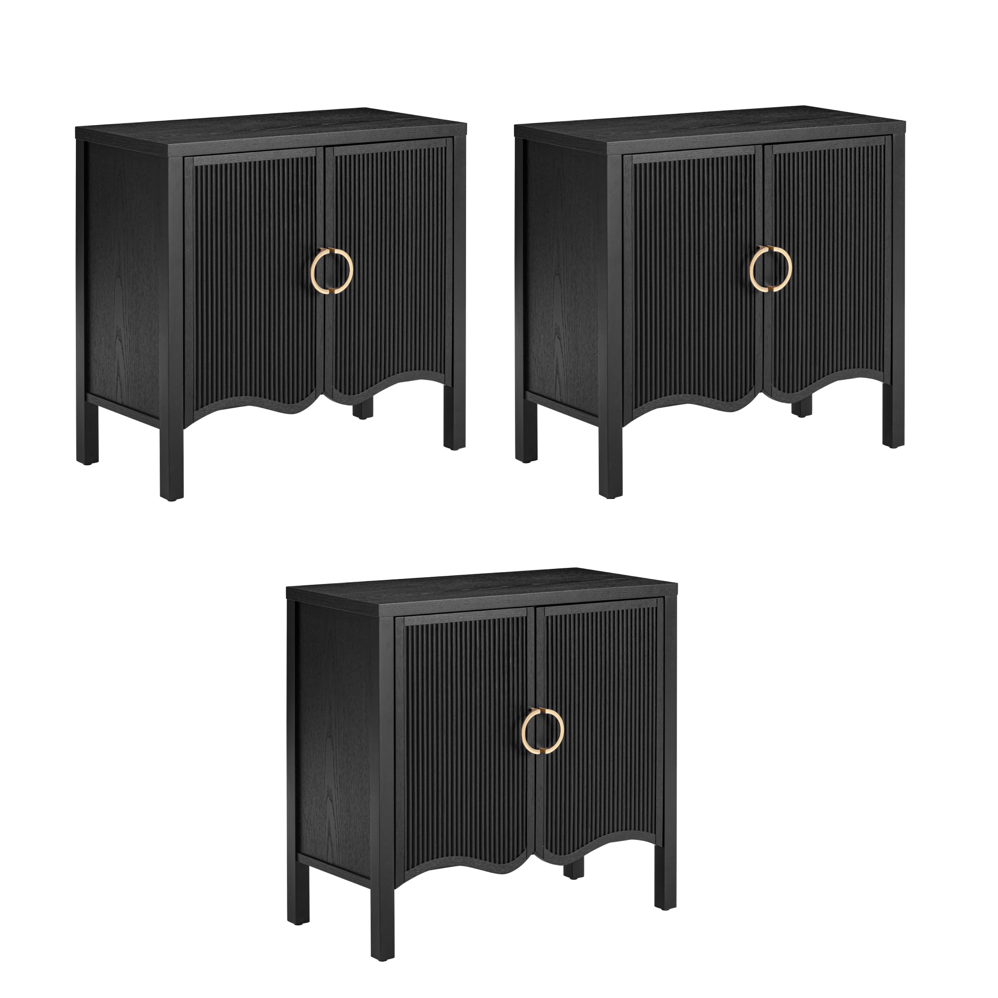 Wood Transitional Fluted Cabinet or TV Stand Black Oak (Set of 3)