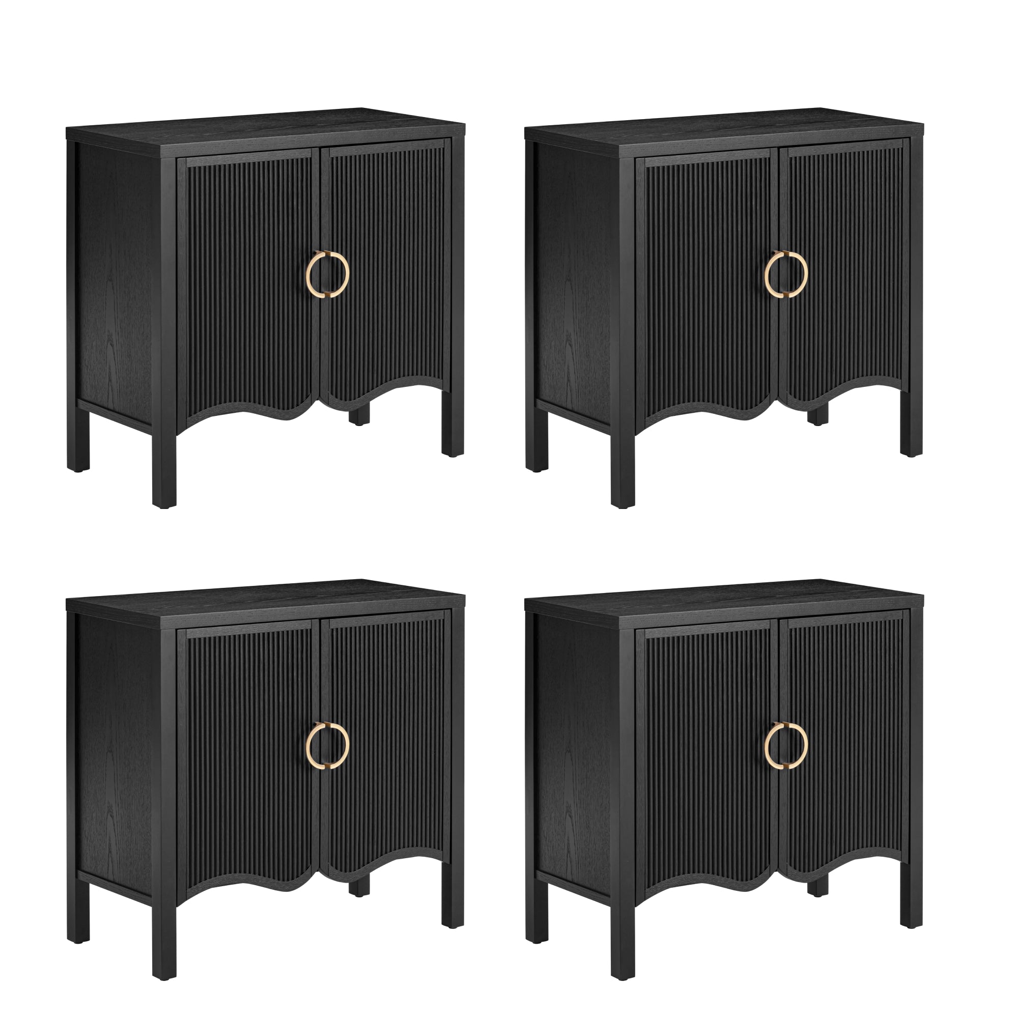 Wood Fluted Large Credenza Cabinet Black Oak (Set of 4) - Thumbnail 4