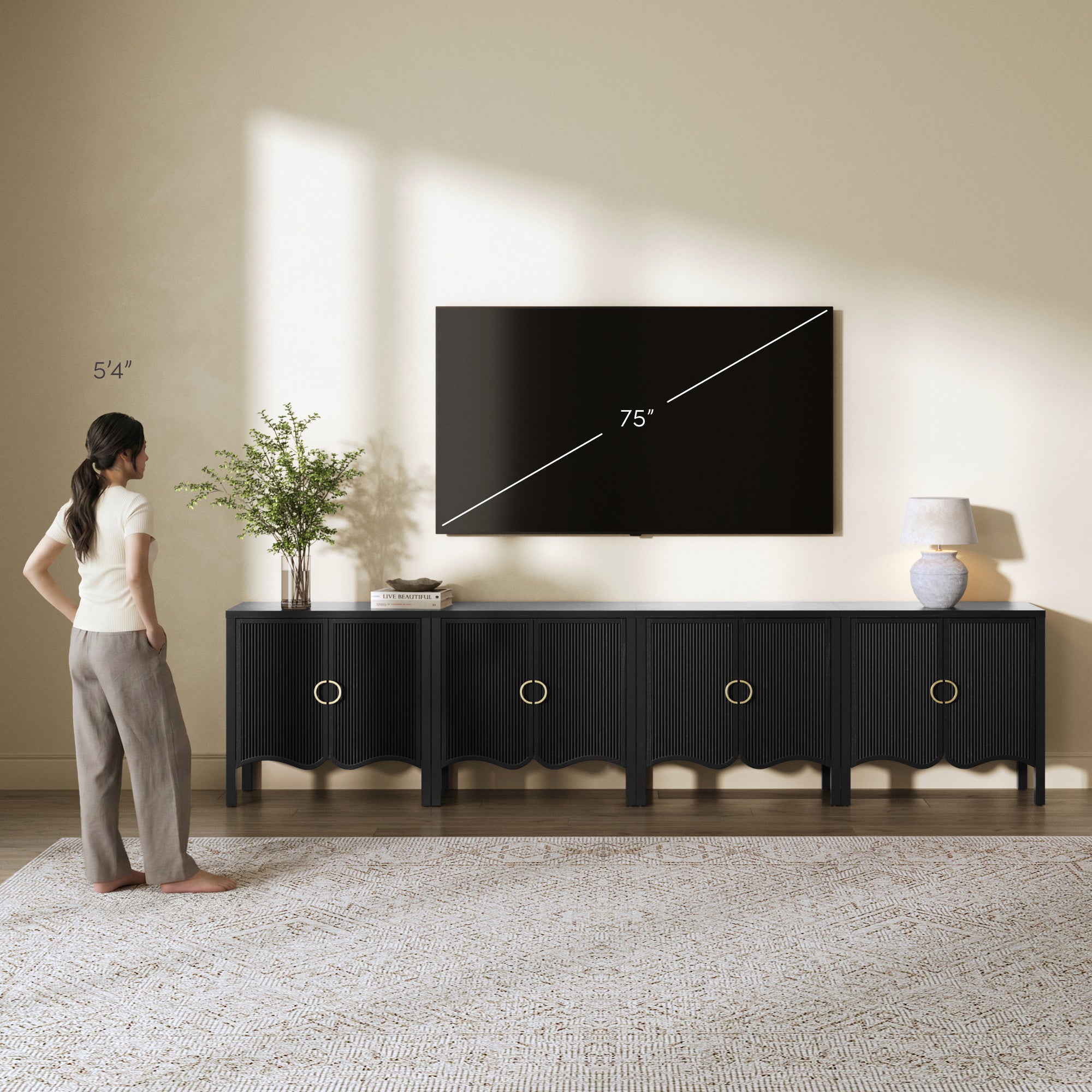 Scott Credenza Wood Fluted Black Oak Set of 4 | Nathan James