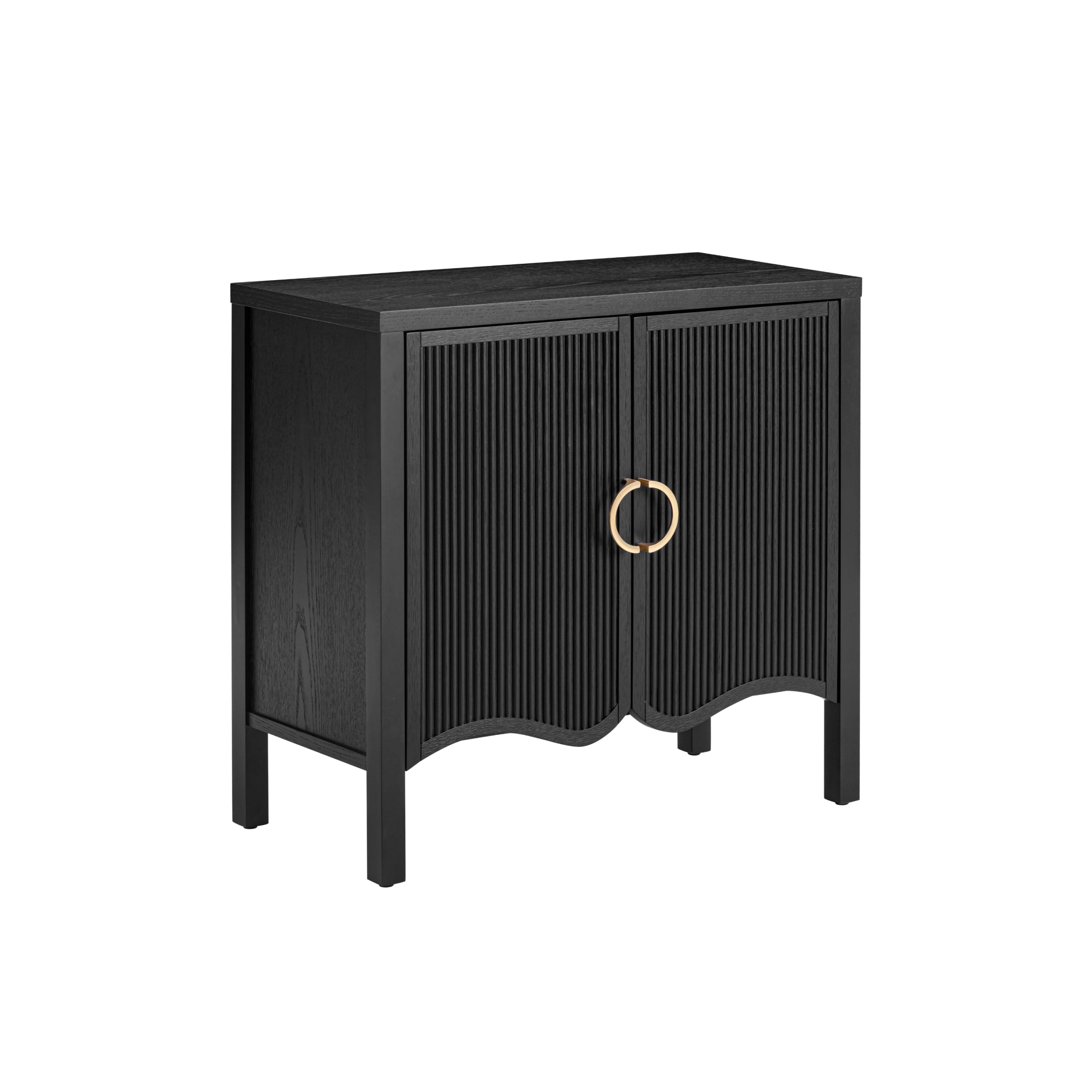 Wood Transitional Fluted Cabinet w/ Brass Handle - Thumbnail 2