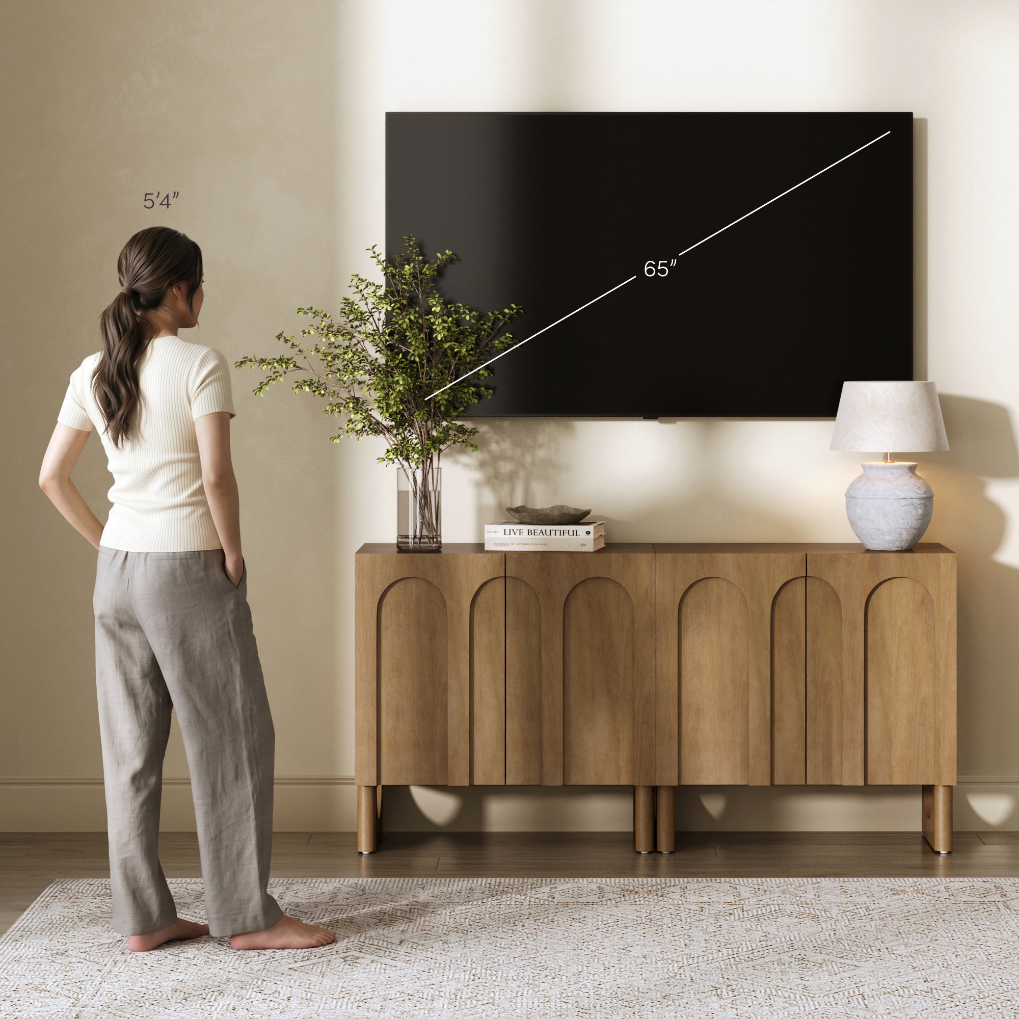 Wood Modular TV Console with Arched Doors for TVs up to 65" Light Brown - Nathan James