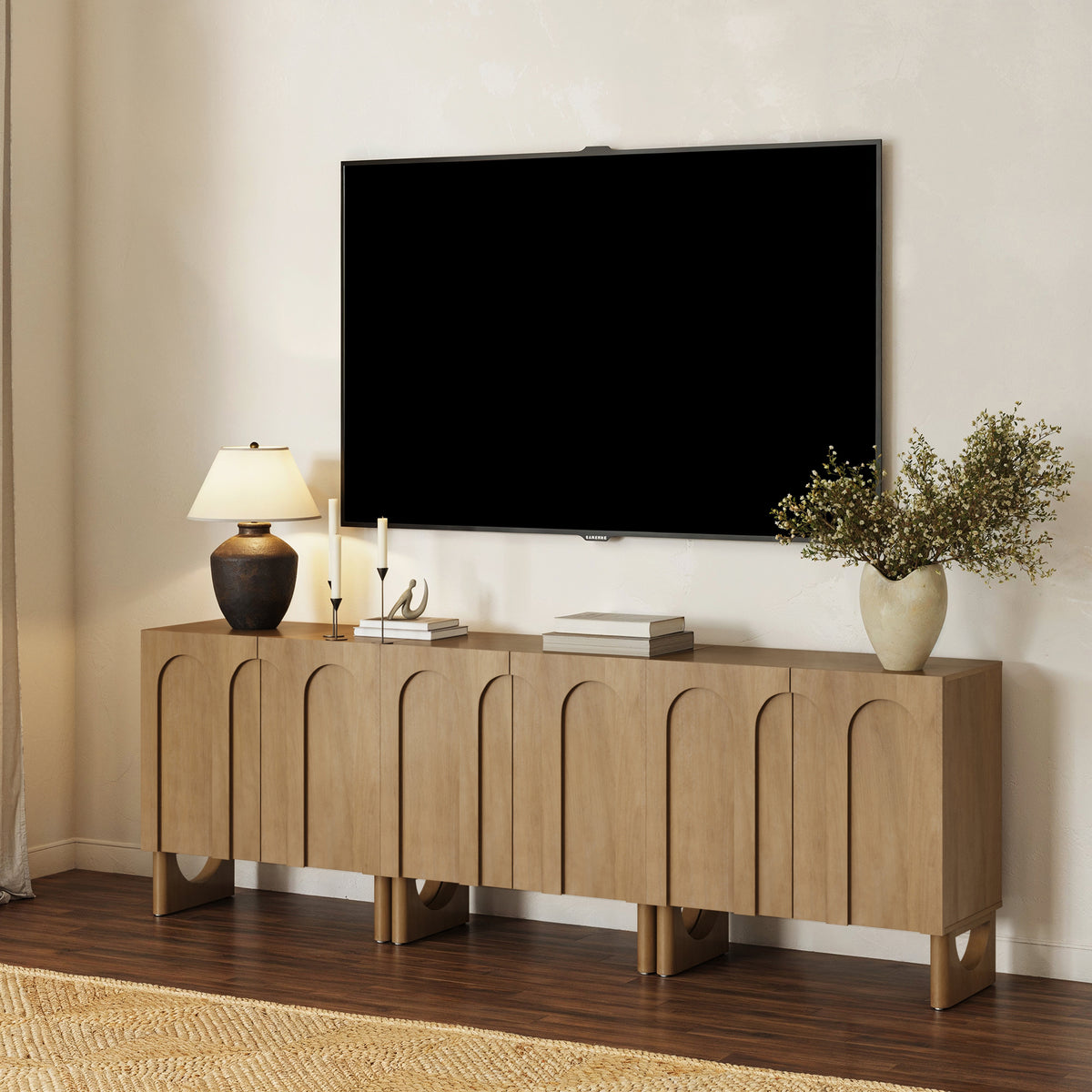 Jett TV Console Rounded Wood Light Brown for 75