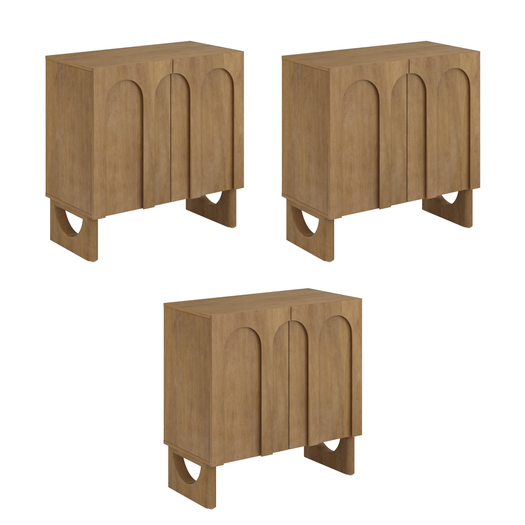 Wood Modular TV Console with Arched Doors - Thumbnail 2