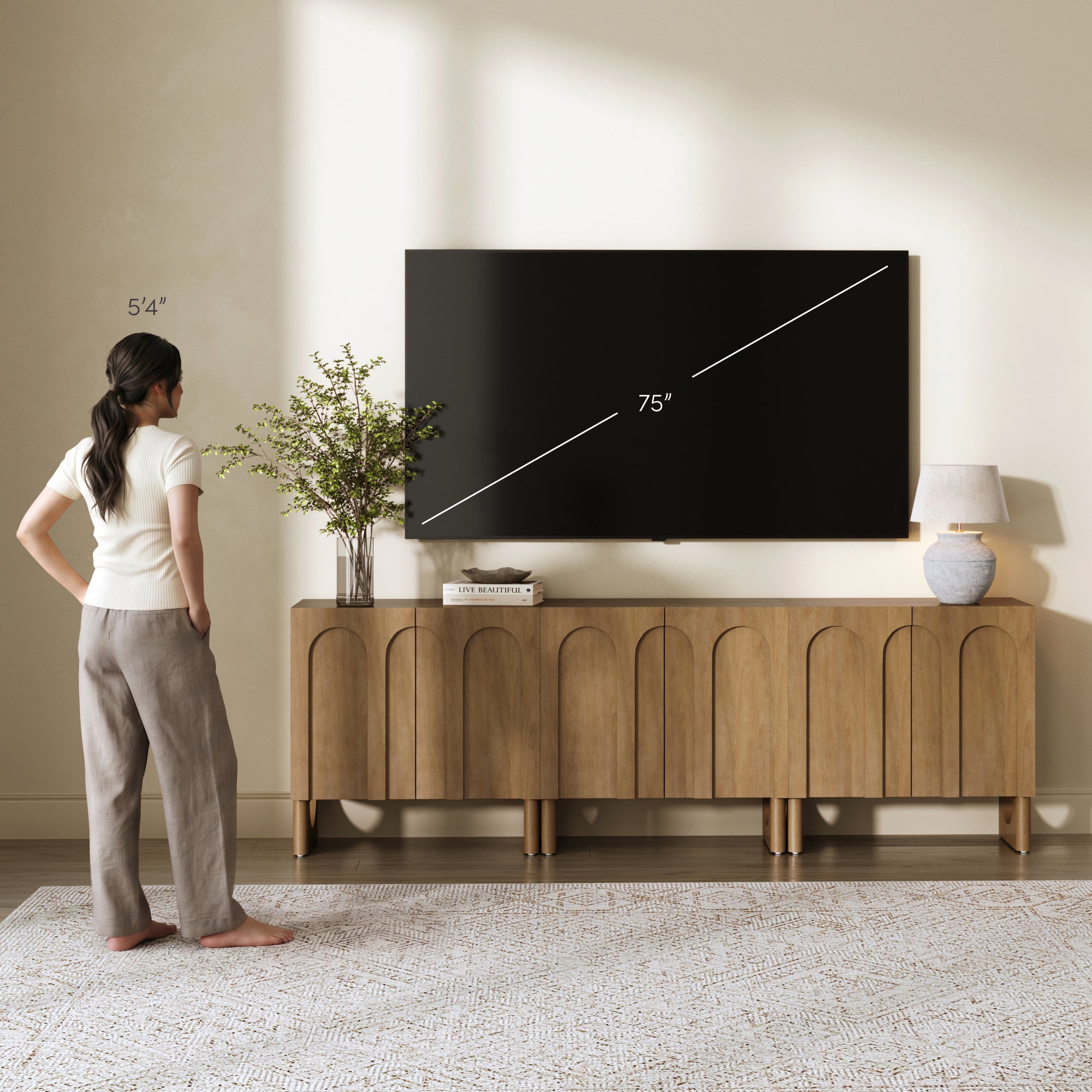 Wood Modular TV Console with Arched Doors for TVs up to 75" Light Brown - Nathan James
