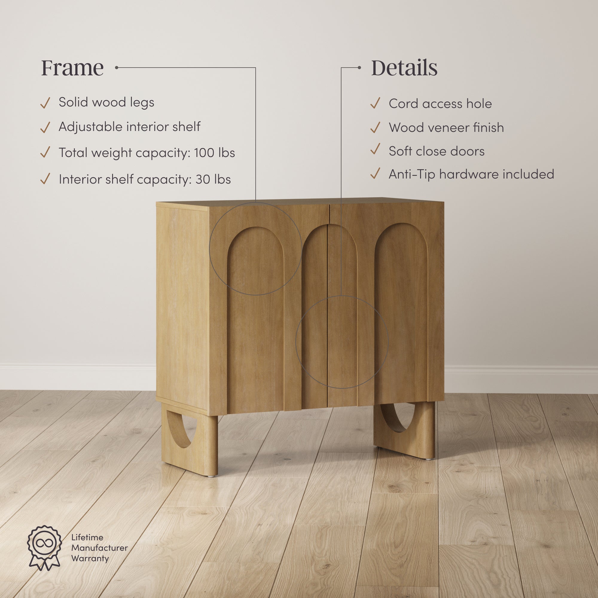 Jett Wood Storage Cabinet with Arched Doors | Nathan James